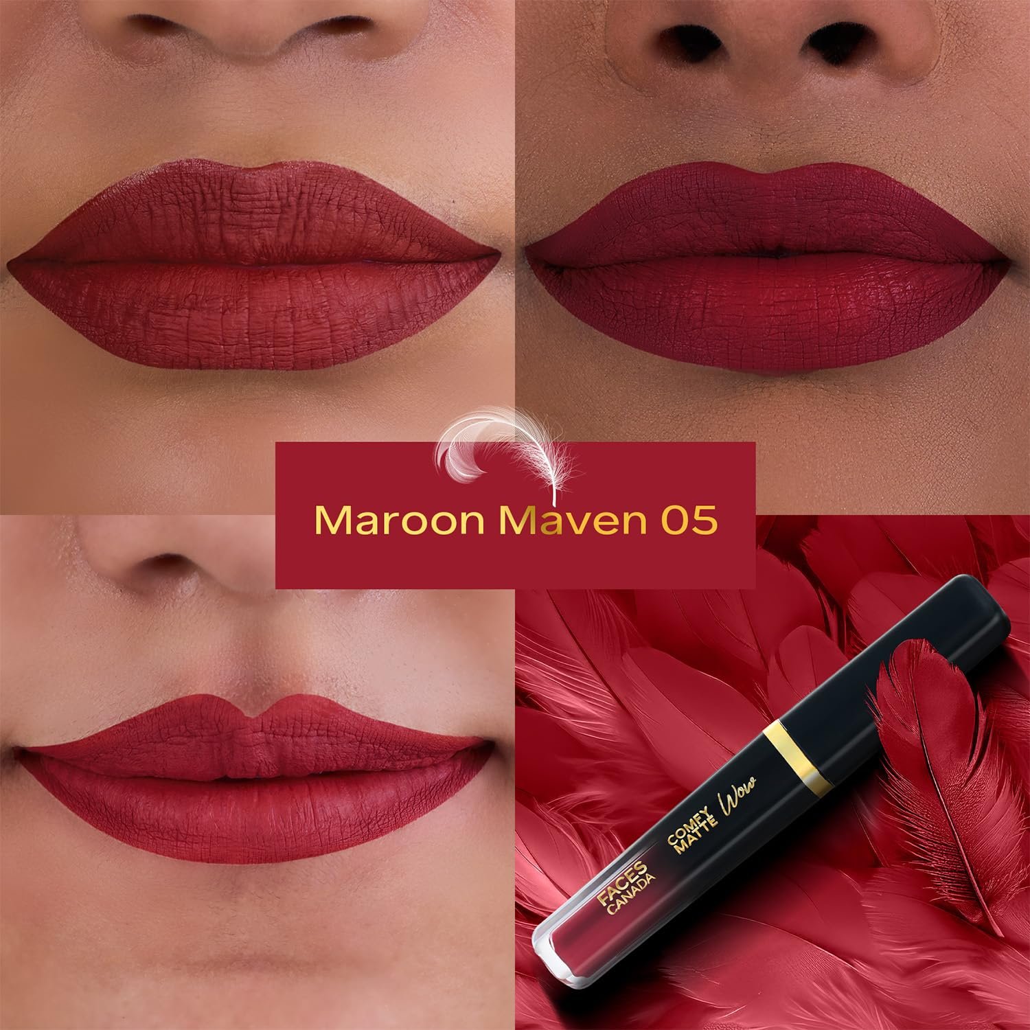 FACESCANADA Comfy Matte Wow Liquid Lipstick Maroon Maven 05 3.8ml | One Swipe Application | Highly Pigmented | Comfortable Wear | Glides Smoothly | Long Lasting thumbnail