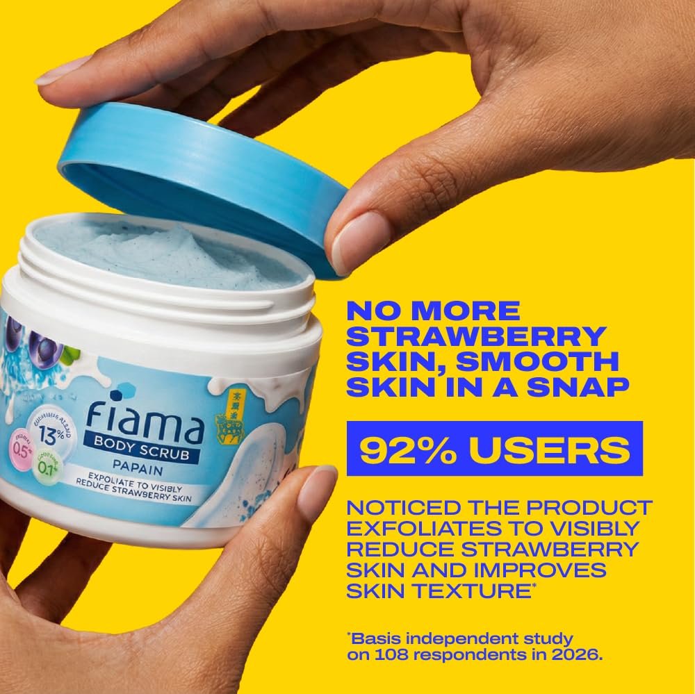 Fiama Strawberry Skin Exfoliating Body Scrub 200g, 0.5% Papain Enzyme + 0.1% Caffeine, Chemical + Physical Exfoliation, 13% Polishing Blend, Reduces Keratosis Pilaris, Refreshing Aqua Fragra thumbnail
