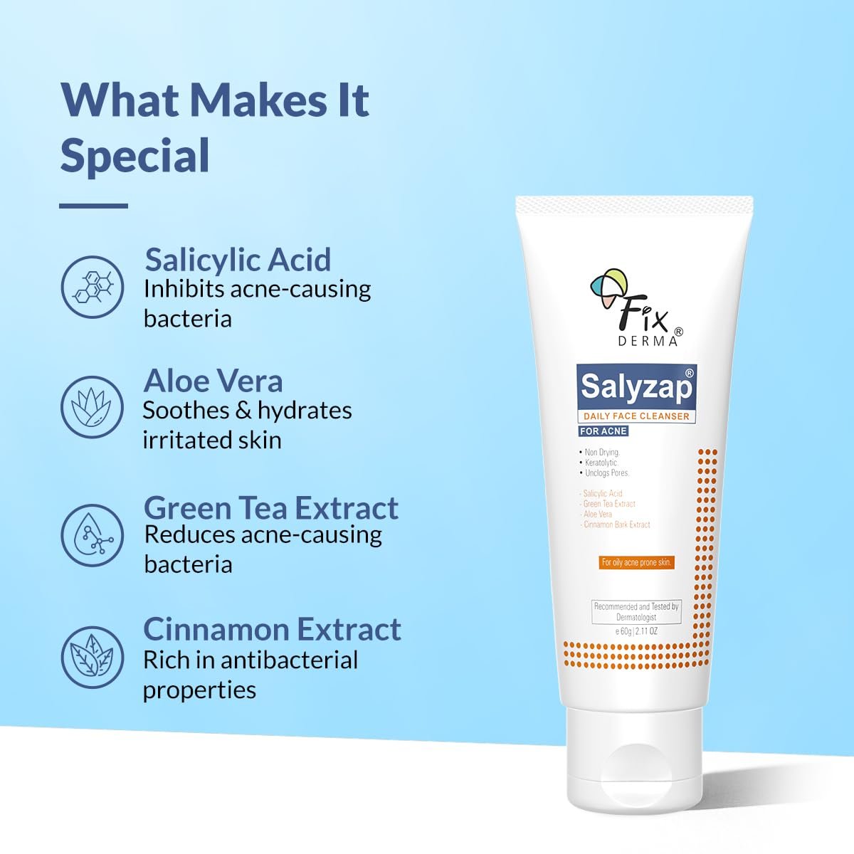 Fixderma 2% Salicylic Acid Face Wash for Oily Skin | Sulphate Free | Face Cleanser for Acne or Pimples | Acne Clearing Face Wash for Men & Women - 60 ML thumbnail