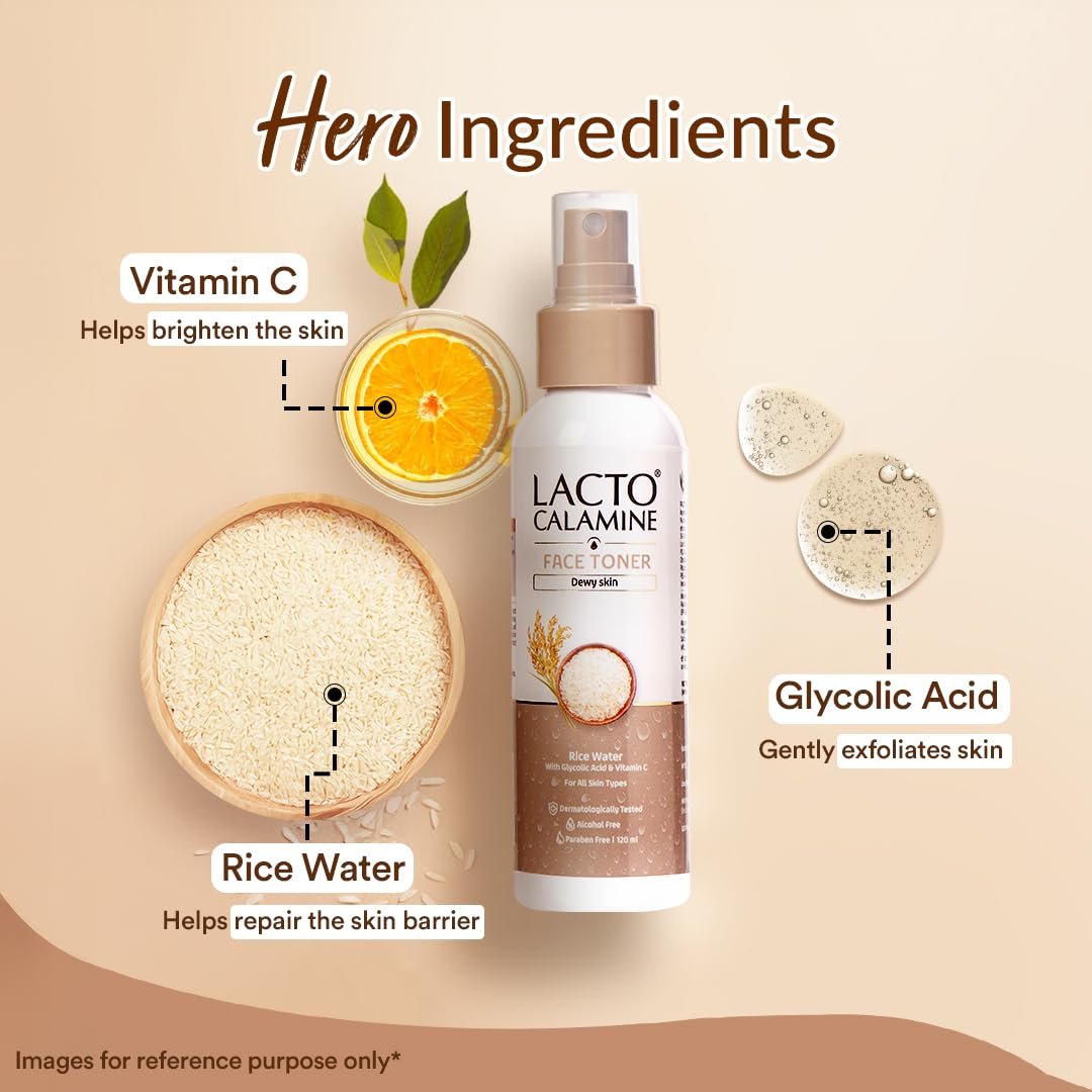 Lacto Calamine Rice Toner | 120ml | Rice Water Toner Korean Skincare for Glass Skin with Vitamin C, Glycolic Acid, Niacinamide | Face Toner for All Skin Types | thumbnail