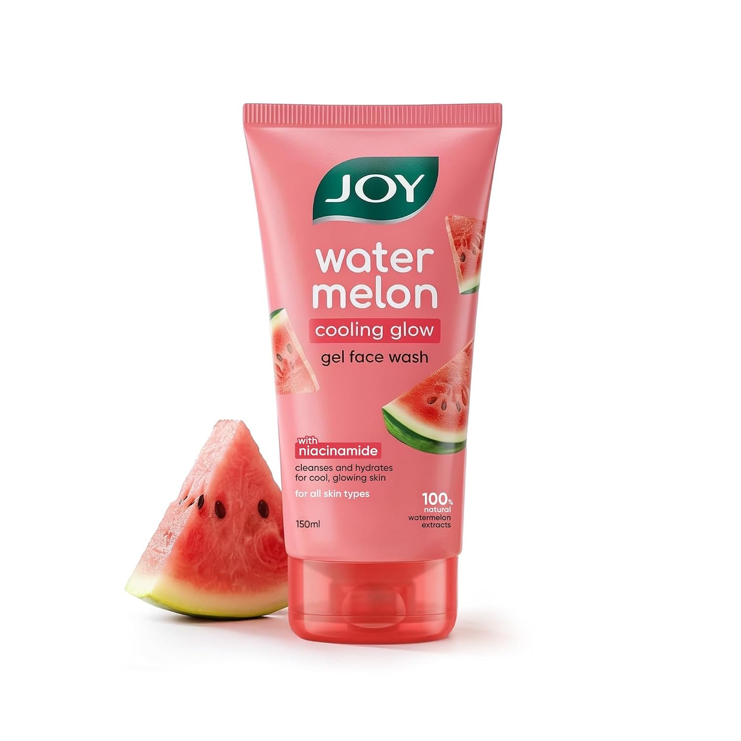 Joy Watermelon Cooling Glow Gel Face Wash with Niacinamide & Glycerine | Hydrating Daily Facial Cleanser for Glowing Skin | Removes Dirt, Oil & Impurities | For All Skin Types | 150ml