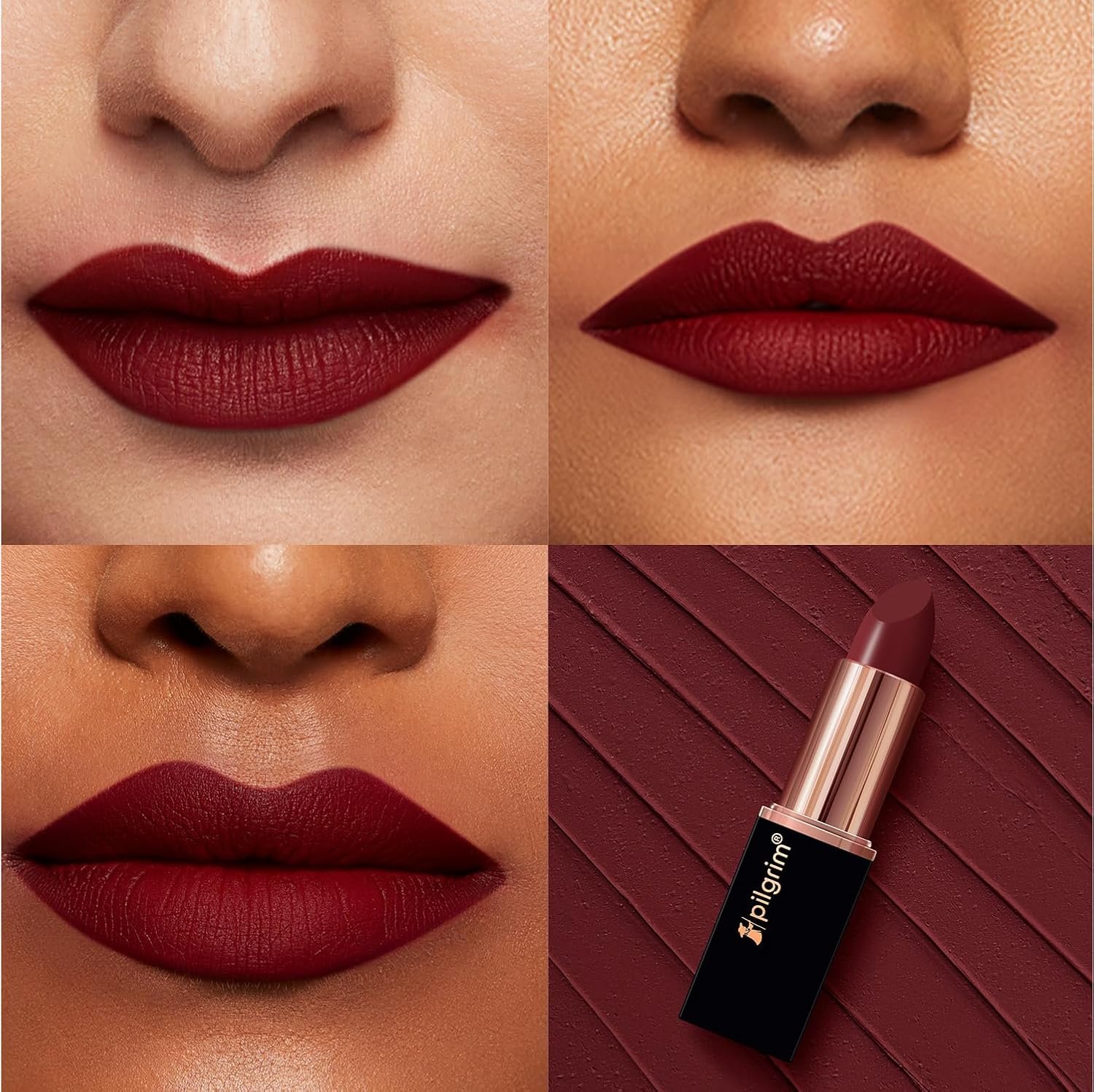 Pilgrim Matte Me Up Bullet Lipstick 4.2g | Creamy, Lightweight, Bold, Non Drying | SPF 30 | Enriched With Hyaluronic Acid & Spanish Squalane | Lipstick for dusky skin tone | Sultry Wine-26 thumbnail