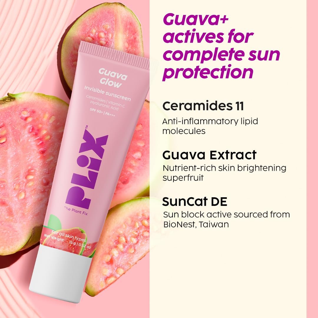 PLIX THE PLANT FIX Glow Invisible Sunscreen (15gm)| No White Cast | UV Protection | Dewy Sunscreen | Vitamin C & Guava Extract | Broad Spectrum Protection | SPF 50 PA +++ | For Daily Use thumbnail