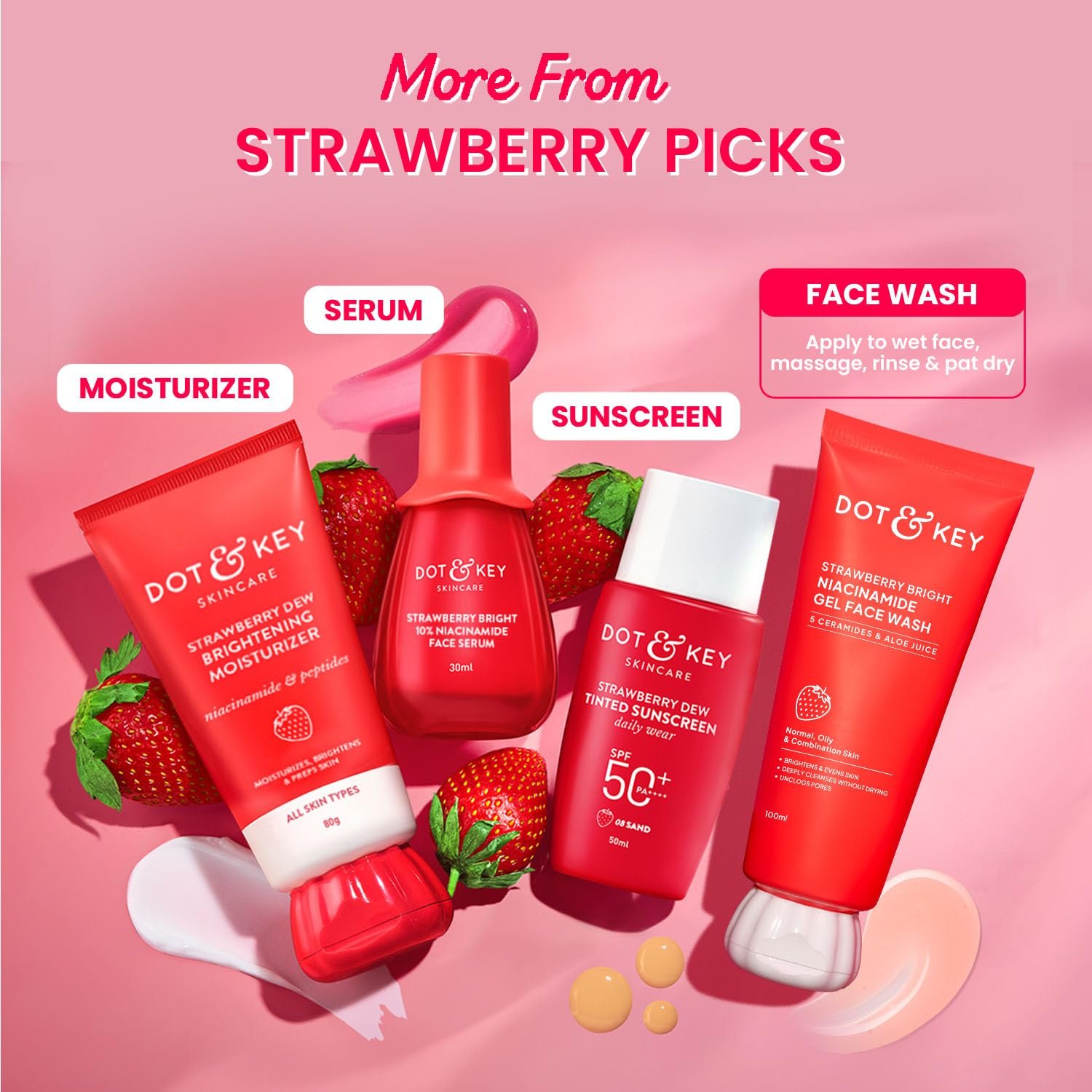 Strawberry Bright Niacinamide Gel Face Wash, Non-Drying Formula, Brightens & Smoothes, Evens Skin Tone, Reduces Excess Oil, Unclogs Pores, Deeply Cleanses 100g thumbnail