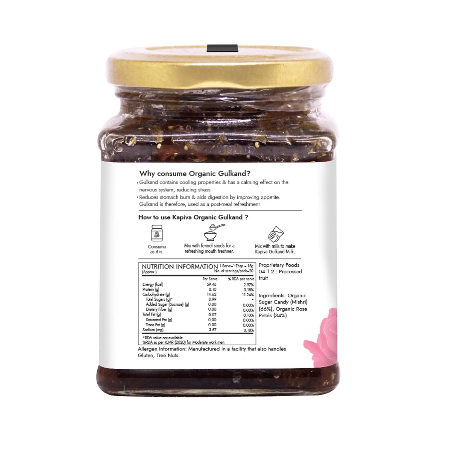 Organic Damask Rose Gulkand | Traditional Sun-Cooked Rose Petal Preserve | Made with Organic Rose Petals & Mishri | No Artificial Colours or Flavours | 300g thumbnail