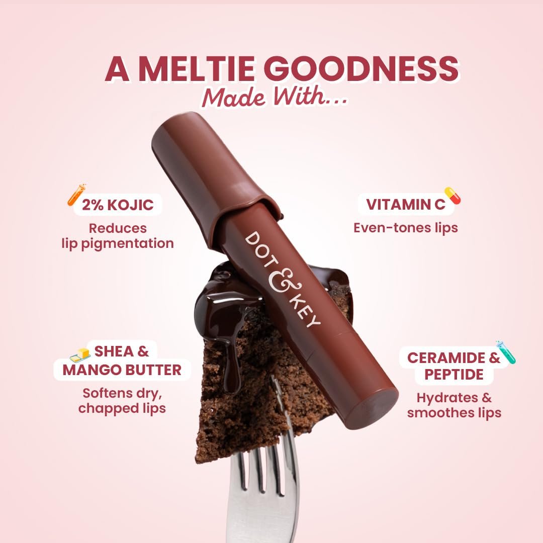 Dot & Key Meltie Lip Balm SPF 50+ With 2% Kojic & Vitamin C | Hydrates Dry, Chapped Lips, Lightens Pigmentation, Brightens Lips | Cocoa Creme | 4g thumbnail