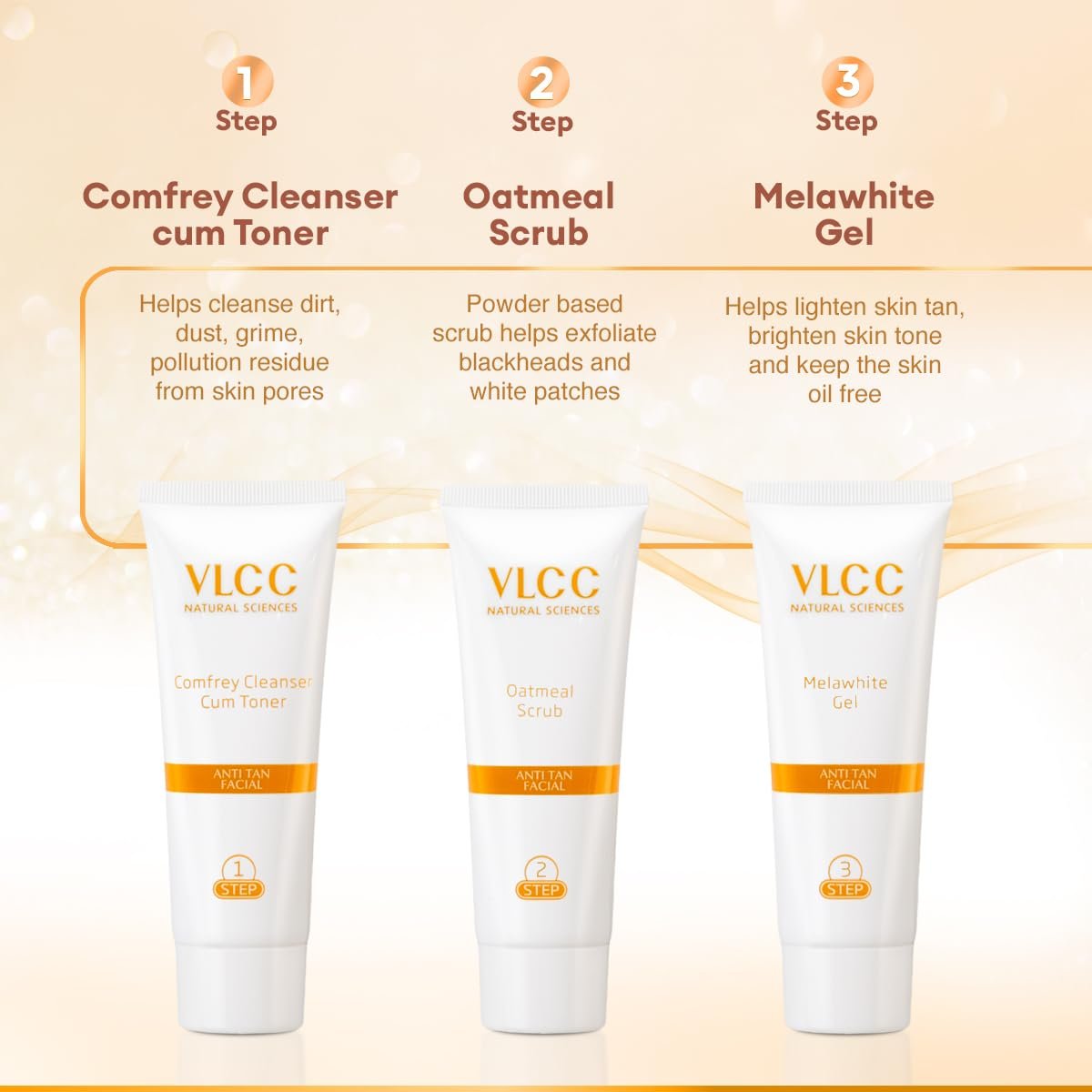 VLCC Anti Tan Facial Kit - 60 g | Power of 25 Vital Ingredients | Fights Sun Tan, Dark Spots, and Sun Spots | Even Nourishes and Protects Skin from UV Rays. thumbnail