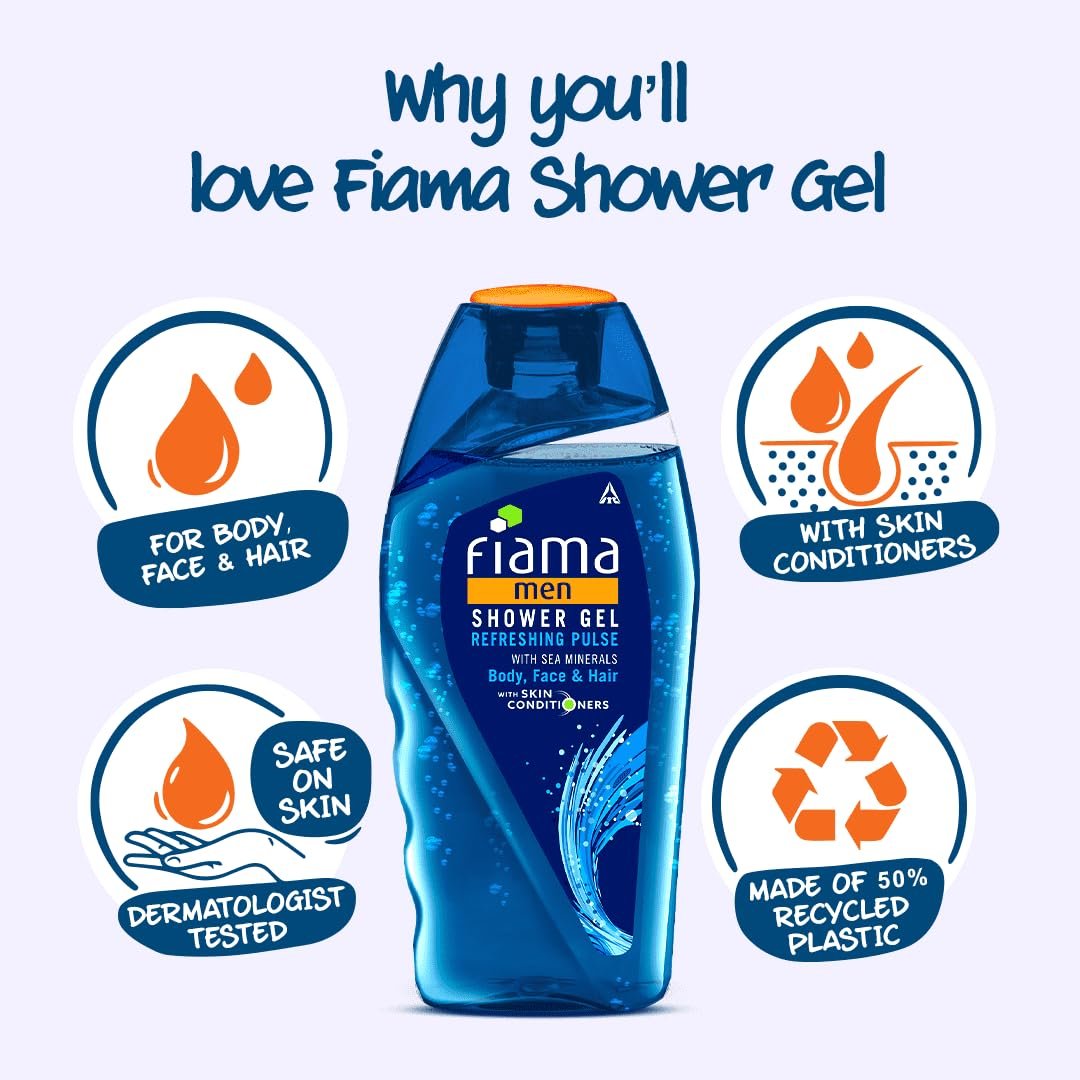 Fiama Men Refreshing Pulse Shower Gel, with skin conditioners & sea minerals for soft & refreshed skin, 250ml bottle thumbnail