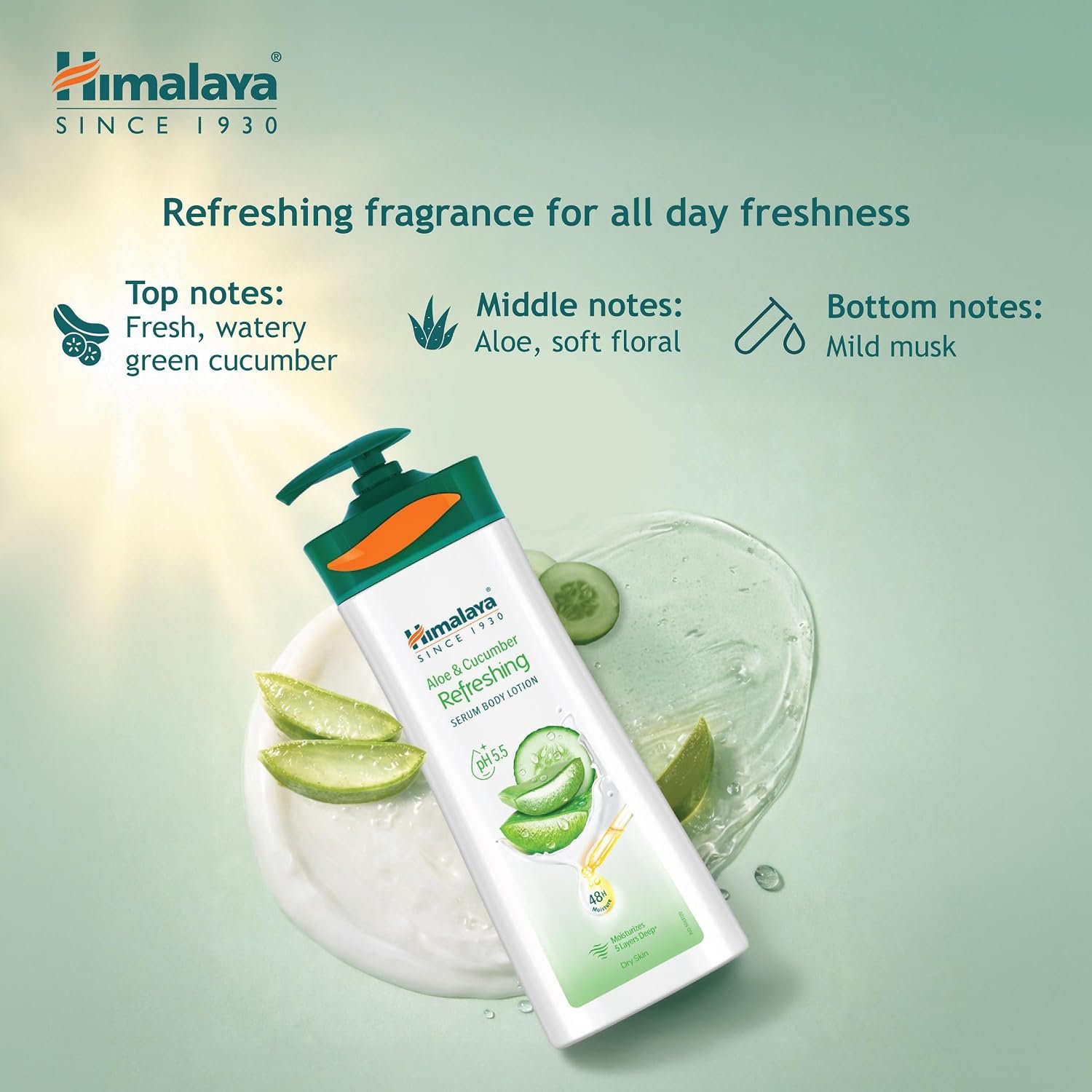 Himalaya Aloe & Cucumber Refreshing Serum Body Lotion| 400ml| Aloe Vera | Cucumber Extracts| Refreshes & Cools Skin | 48 H Moisturization | pH 5.5 | Moisturizes 5 Layers Deep thumbnail