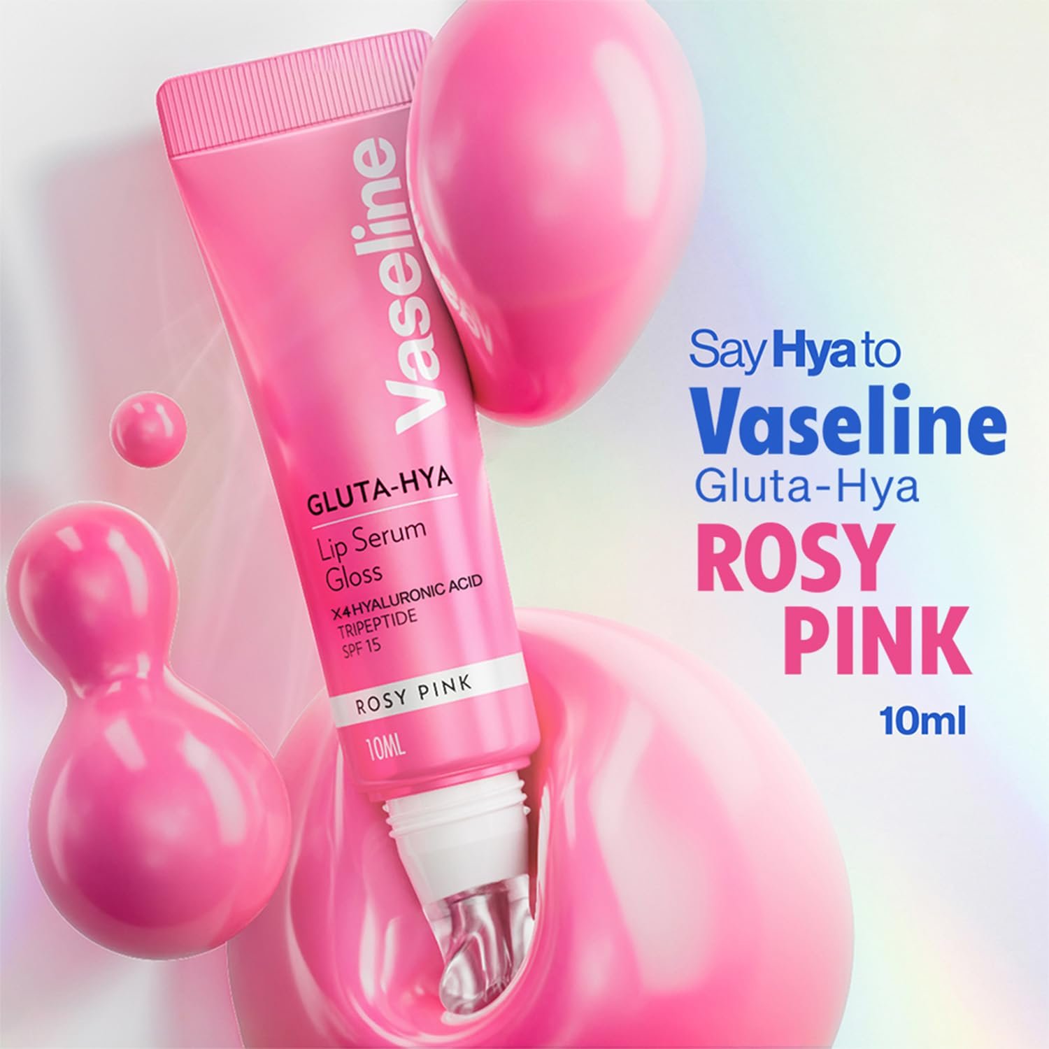 Vaseline Gluta-Hya Rosy Pink Lip Gloss, Serum Lip Care with Hyaluronic Acid and GlutaGlow Technology, Tints, Plumps and Protects with SPF15 for Plumper Lips | 10 ml thumbnail