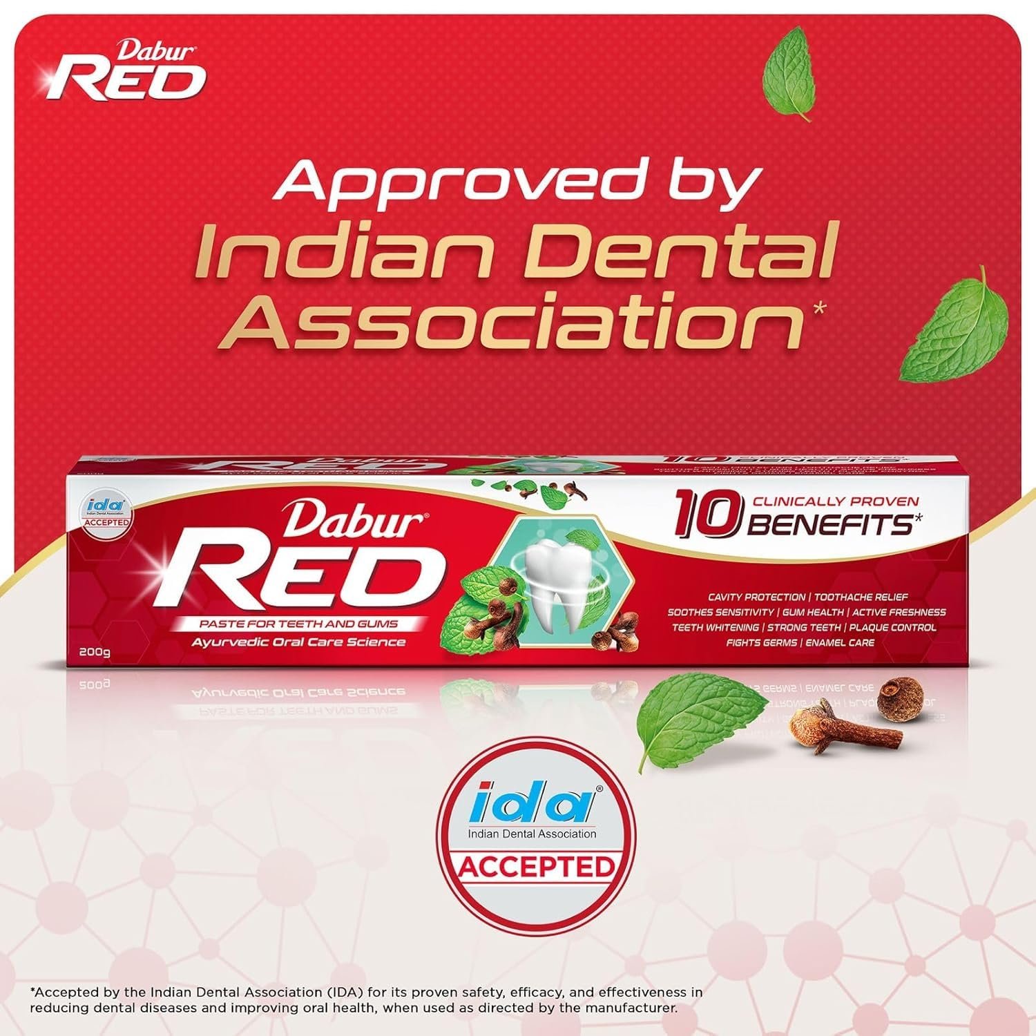 Dabur Red Paste - India's No.1 Ayurvedic Paste, Provides Protection Plaque Removal, Toothache, Yellow Teeth, Bad Breath- 800g (200gm*4) thumbnail