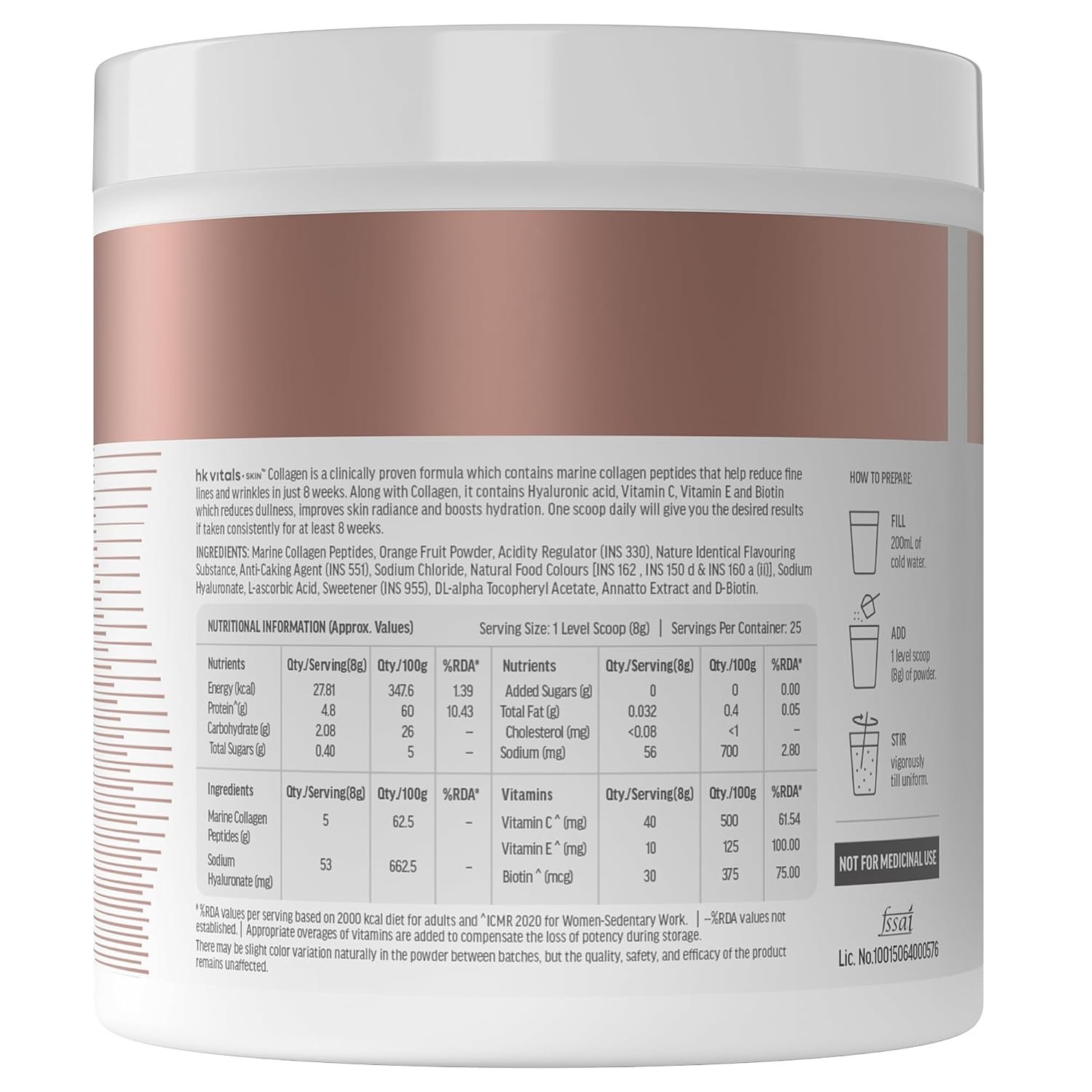 hk vitals Skin Radiance Marine Collagen Supplement Powder, Orange, 200g Collagen Peptides with Vitamin C, E | For Youthful & Glowing Skin thumbnail