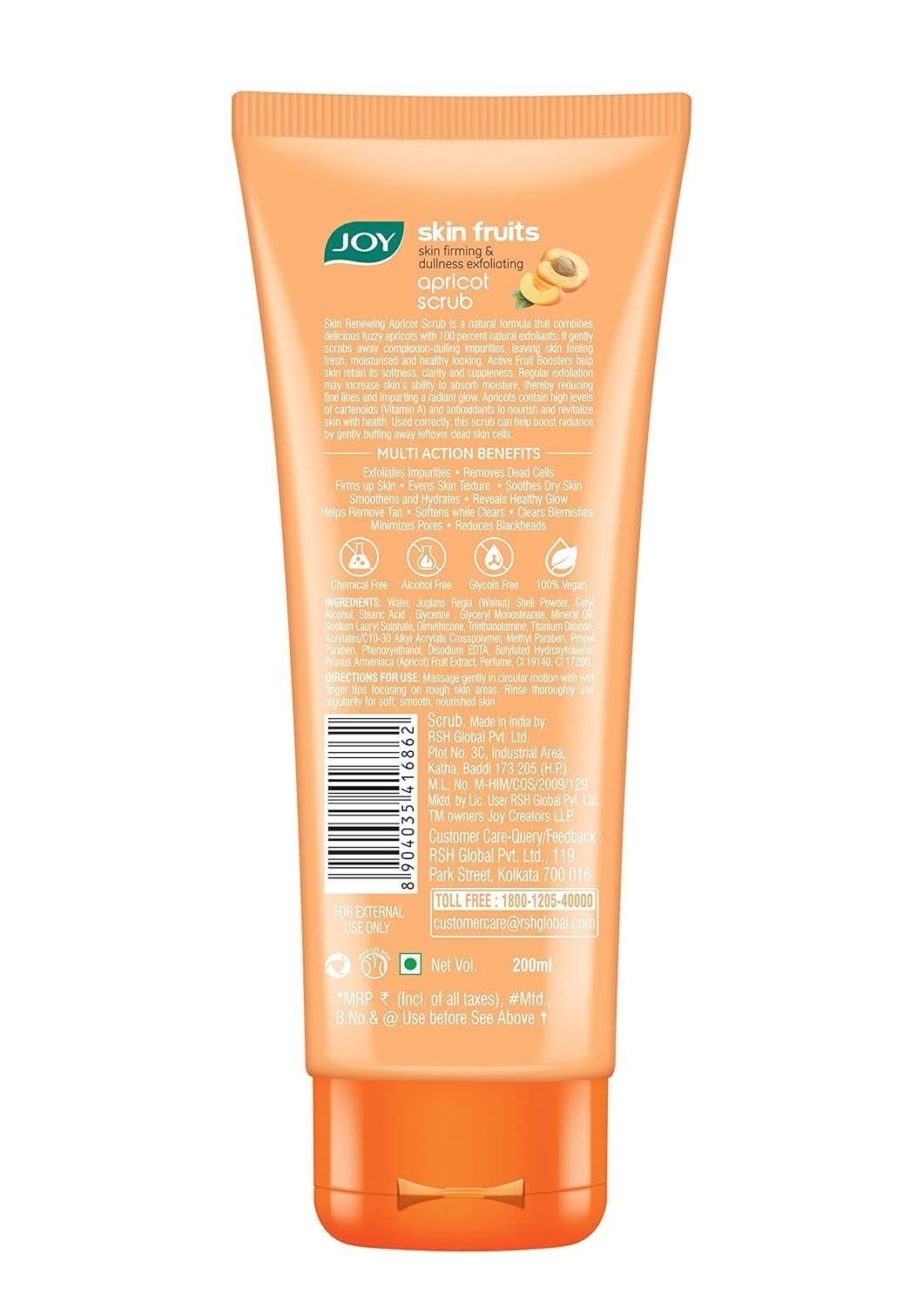 Joy Apricot & Walnut Face & Body Scrub for Blackheads Removal (200gm) | Exfoliating Scrub For All Skin Types | Removes Tan & Dead Skin | 100% Vegan & Gentle on Skin thumbnail