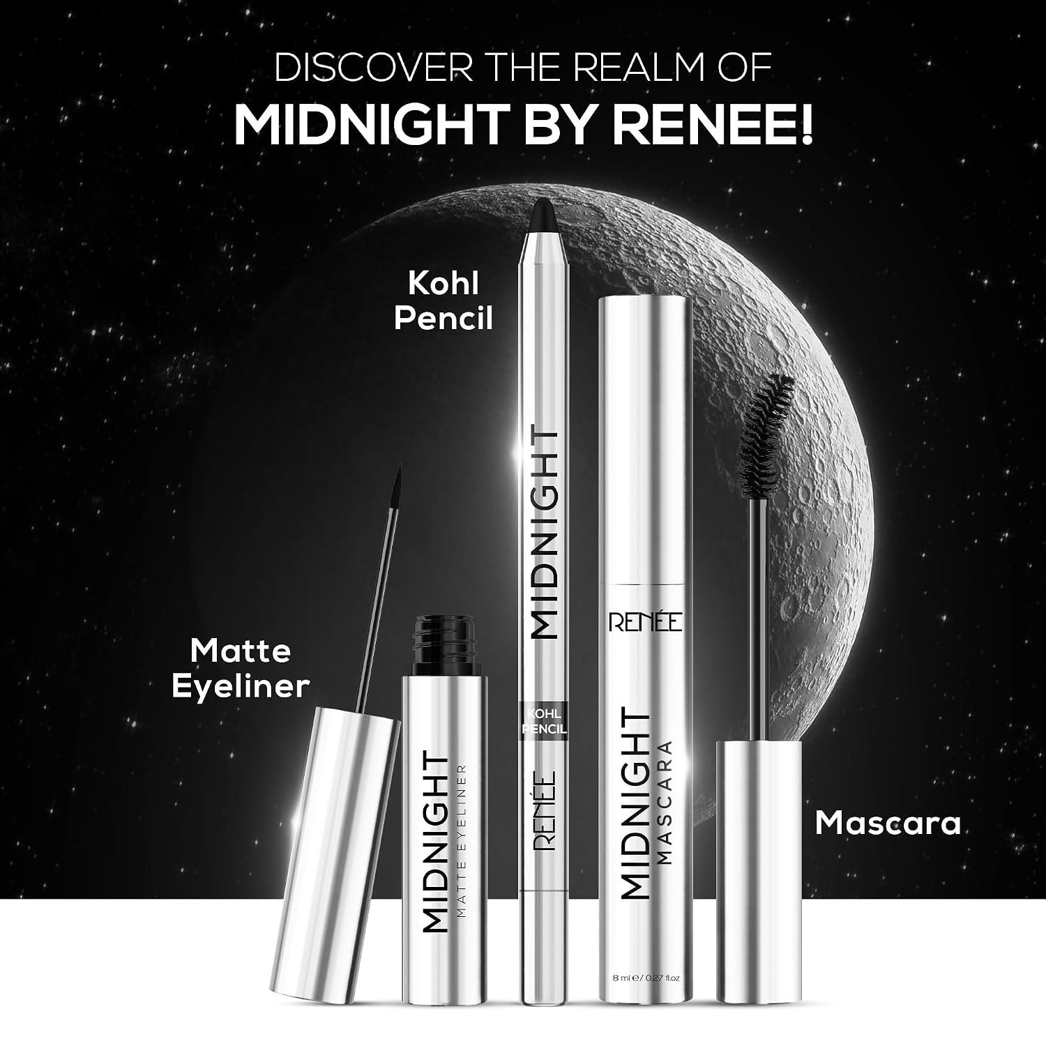 RENEE Midnight Kohl Kajal Pencil | Waterproof, Smudgeproof With Sharpener | 24 Hours Long Stay | Darkest Black | One Swipe Application | Vitamin E, Olive Oil and Castor Oil | Matte Finish thumbnail