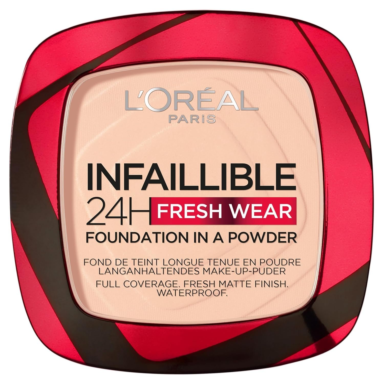 L'Oreal Paris Infallible 24H Powder Foundation, 180 Rose Sand 24H Fresh Wear Powder Foundation, Matte Finish, Sweat-Proof & Waterproof, Weightless High Coverage, Non-Comedogenic