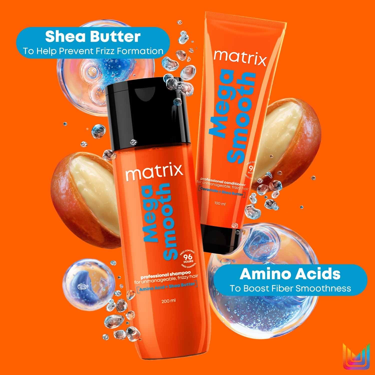 Matrix Professional Mega Smooth Shampoo(350ml) and Conditioner (200ml) Combo with Shea Butter | Max Smoothness for 4 Days | Used by 1 Lakh Hairstylists* | For All Hair Types | Paraben Free thumbnail