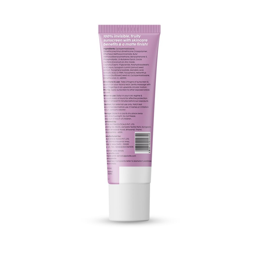 PLIX THE PLANT FIX Jamun Matte Invisible Sunscreen | In Vivo Tested SPF 50+ PA+++ | For Oily, Acne-Prone skin | Lightweight, No White Cast thumbnail