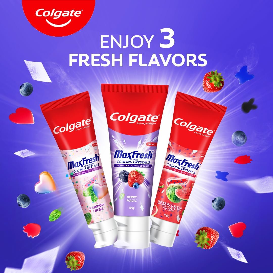 Colgate MaxFresh Berry Magic Fluoride Toothpaste, Berry Flavoured Gel Toothpaste with Ultrafreeze Technology for Intense Freshness, 10x Longer-lasting Cooling (100 gm) thumbnail