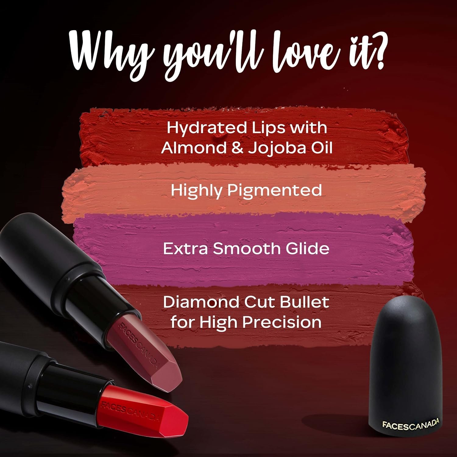 FACES CANADA Weightless Matte Lipstick - Royal Maroon 16 (Maroon), 4.5g | Highly Pigmented Lip Color | Smooth One Stroke Glide | Moisturizes & Hydrates Lips | Vitamin E, Jojoba & Almond Oil thumbnail
