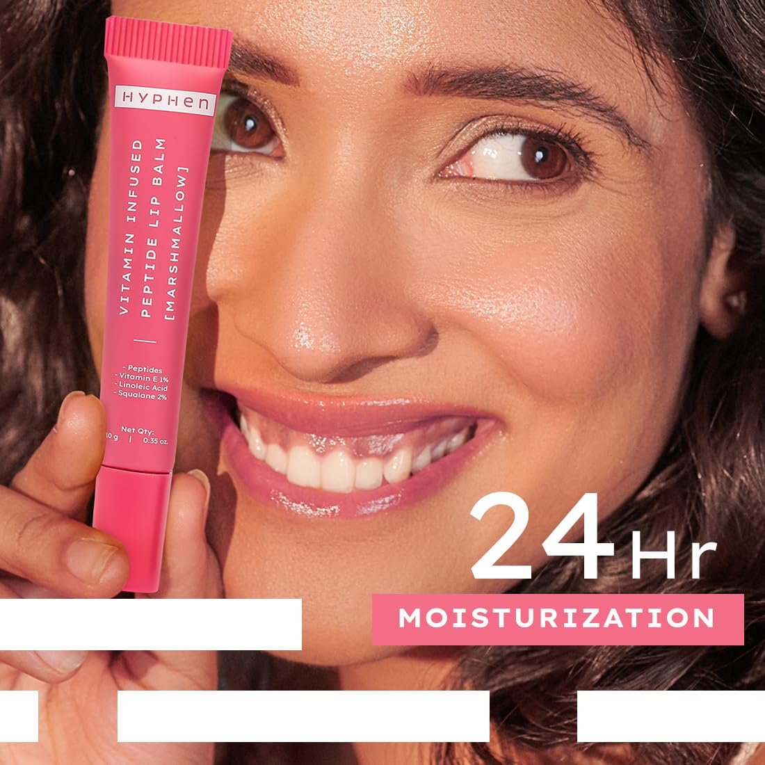 Hyphen Tinted Lip Balm - Marshmallow Pink | 1% Vitamin E, 2% Squalane & Peptides | Brightening Lip Balm for Dark Lips | 24h Moisturization & Hydration for Dry & Chapped Lips - 10 g thumbnail