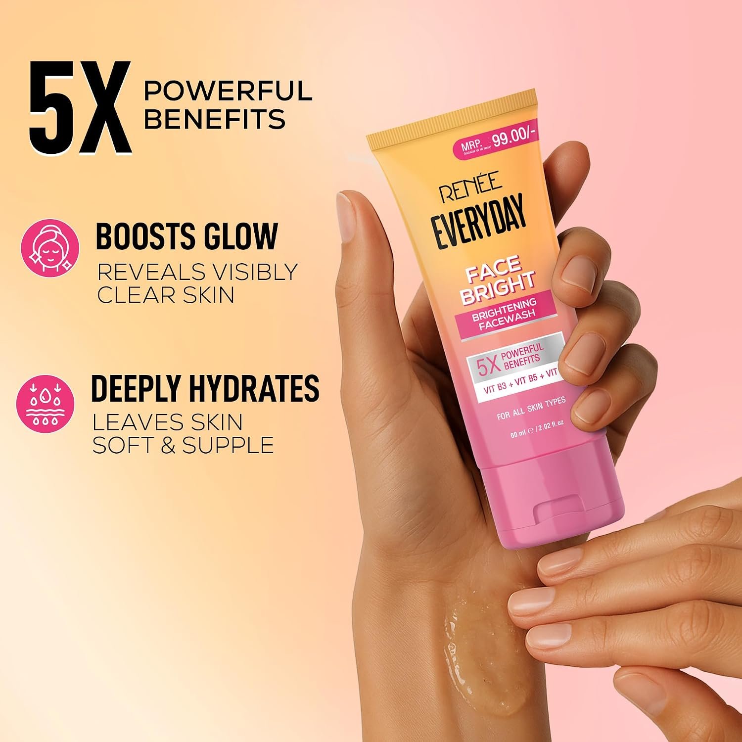 RENEE Everyday Face Bright Gentle Face Wash For Fresh, Clean Skin | Hydrates, Brightens Skin, Reduces Oil | With Vitamin B3, B5, and C | Facewash for Women & Men of All Skin Types | 60 Ml thumbnail