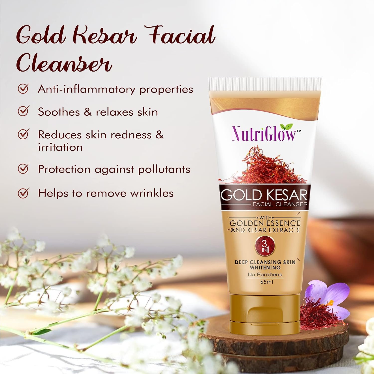 NutriGlow Gold kesar Face Wash For Deep Cleansing, Tan Removal, Skin Tightening Non Foaming Face Wash 65ml thumbnail