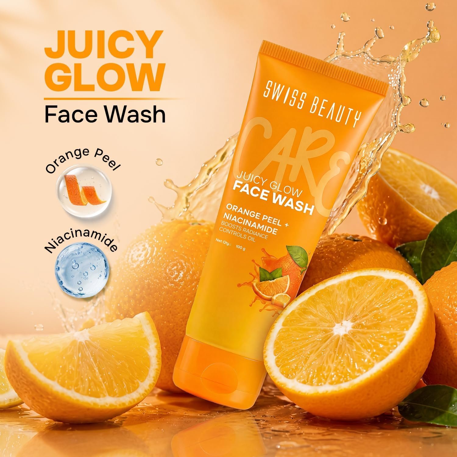 Swiss Beauty Care Juicy Glow Face Wash | Orange Peel + Niacinamide | Removes Dirt & Grime | Boosts Radiance | Fades Dark Spots | Hydrates Skin-100g thumbnail