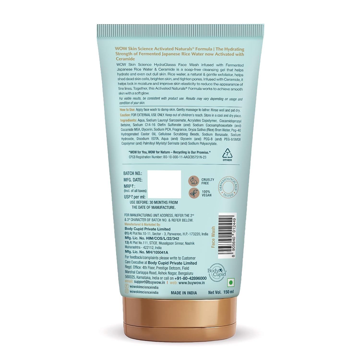 WOW Skin Science HydraGlass Face Wash for Men & Women with Fermented Japanese Rice Water + Ceramide for Glass-Like Skin | Soap-Free Gentle Cleanser for All Skin Types | 150 ML thumbnail