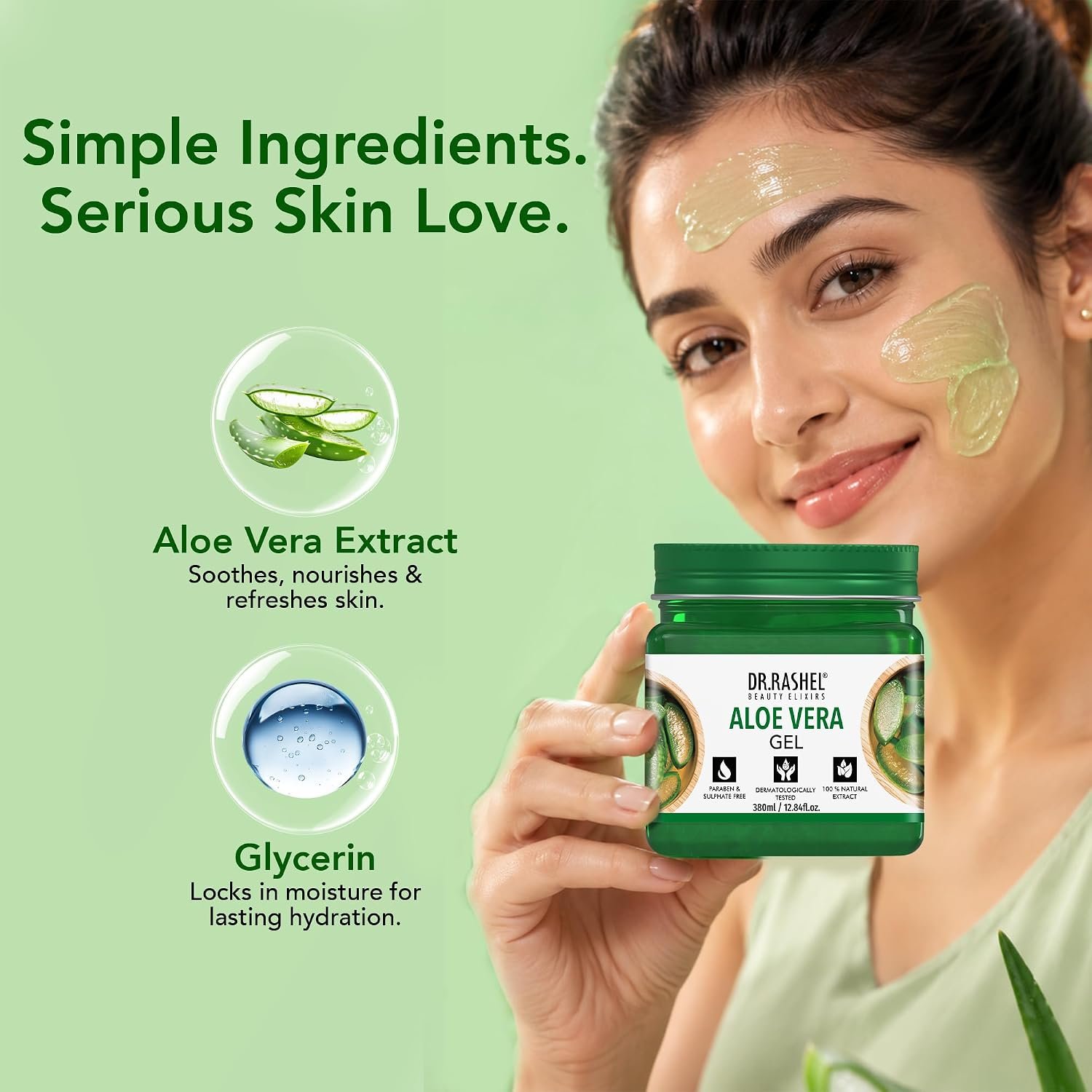 DR.RASHEL Beauty Elixirs Aloe Vera Gel with natural Aloevera Extract for Men & Women for Moisturize and Sooth Glowing Skin with No Parabens, SLS, Silicones & Colour (380ml) thumbnail