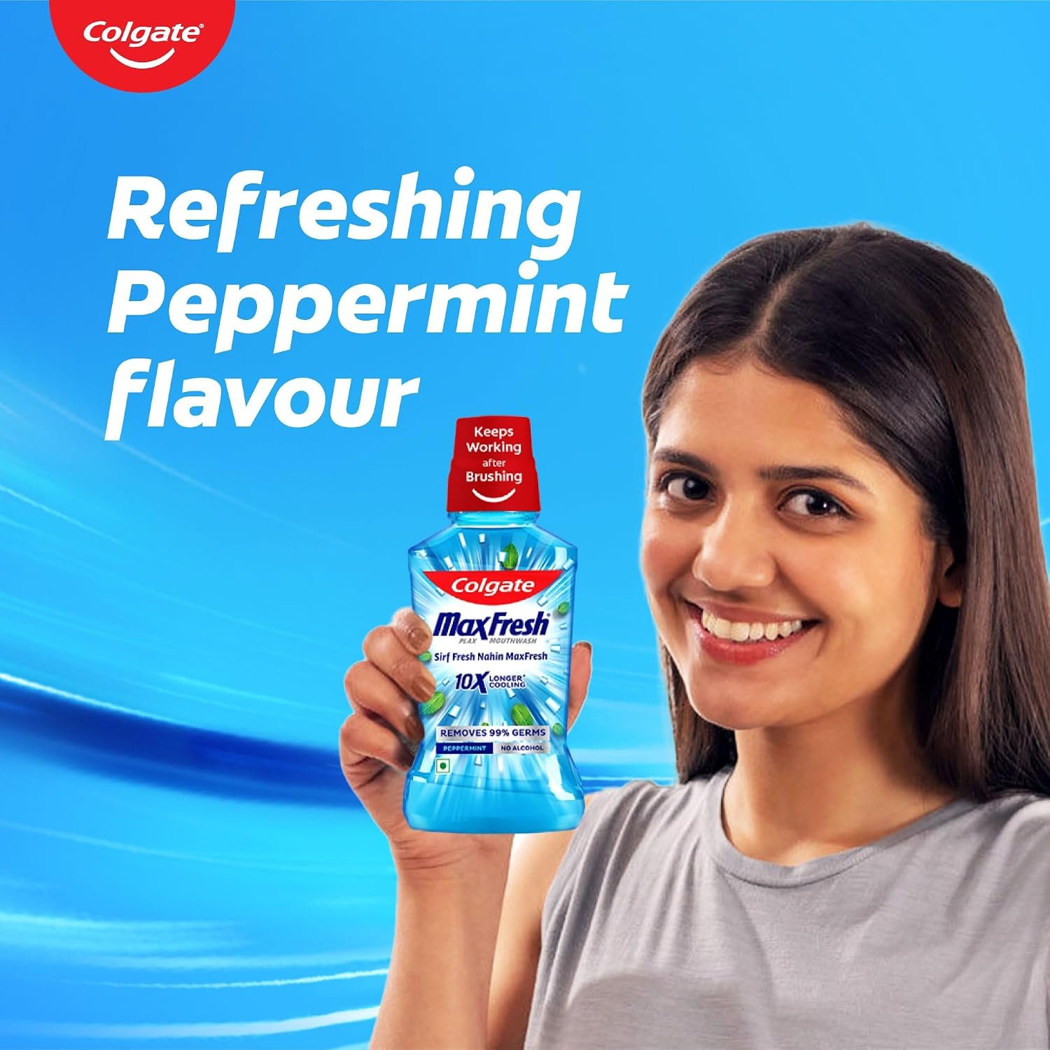Colgate Plax Pepper Mint Mouthwash, 0% Alcohol, Antibacterial Mouth Wash for Bad Breath, Cavity Protection & Germ Defense for Adults, 500ml thumbnail