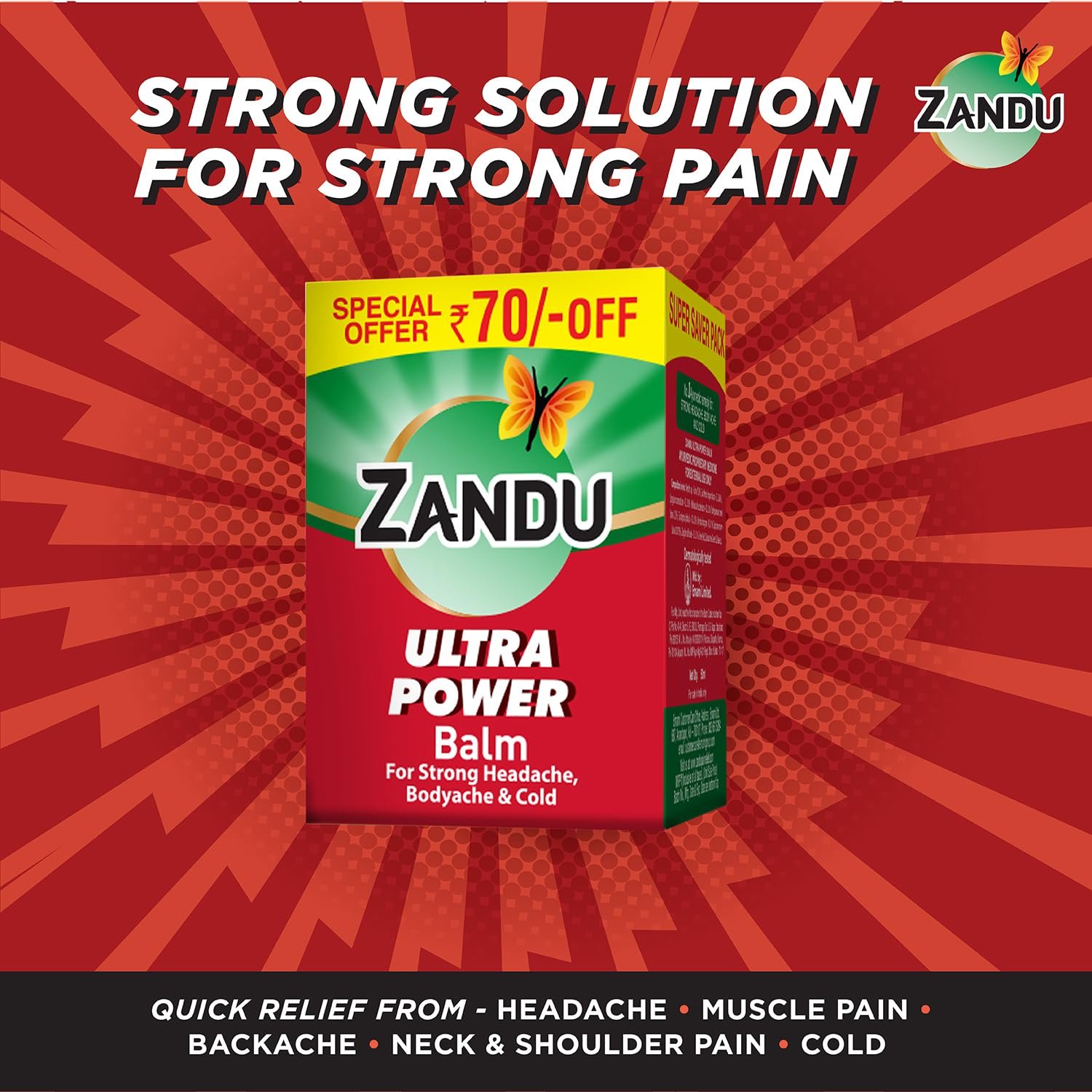 Zandu Ultra Power Balm | For Pain Relief from Strong Headache, Bodyaches & Cold | Bone, Joint & Muscle Care | 50 ML thumbnail