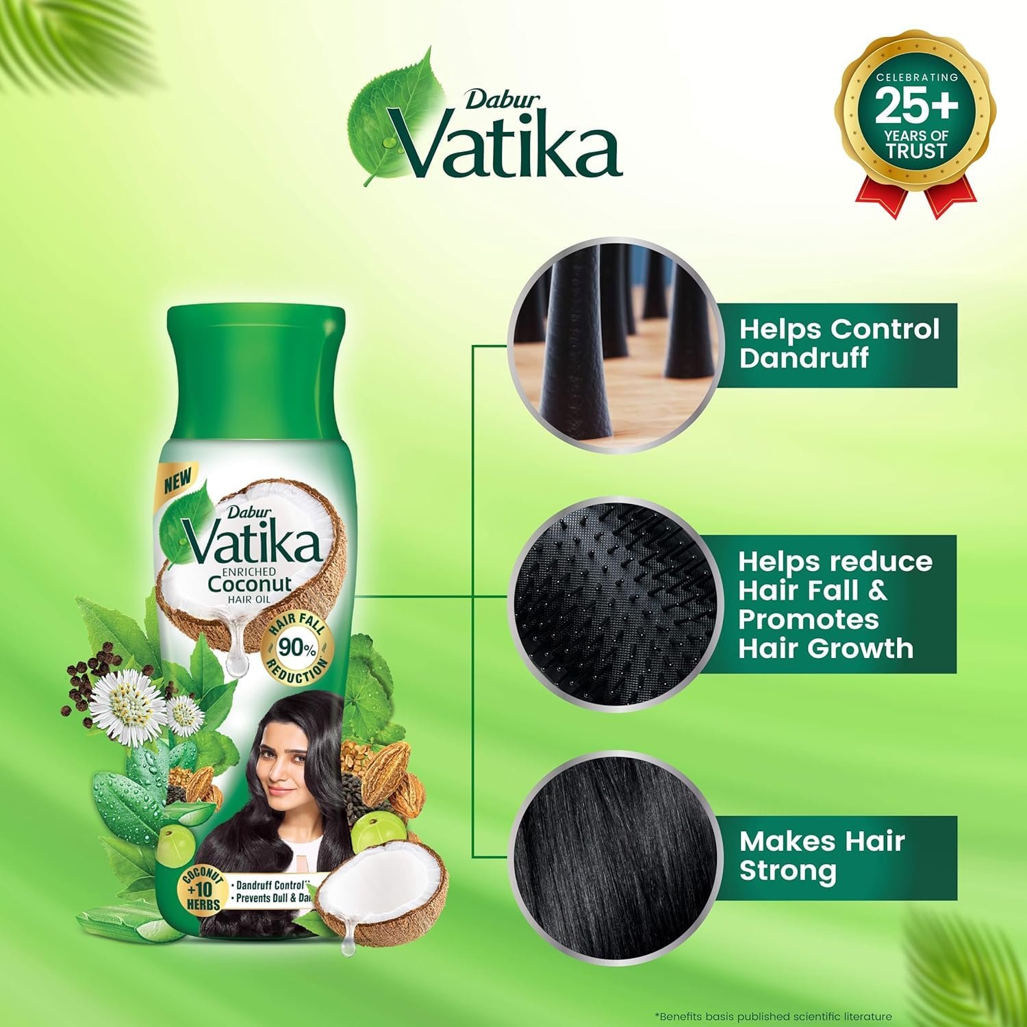 Dabur Vatika Enriched Coconut Hair Oil - 275 ml | For Strong, Thick & Shiny Hair | Controls Dandruff | Prevents Dull & Damage | Good for Scalp Health | Enriched with 10 Herbs thumbnail