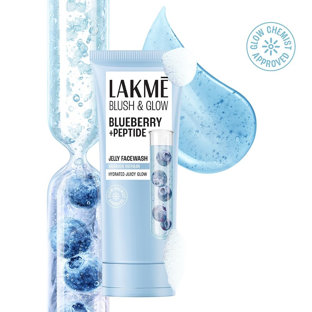 LAKME Blush & Glow, Blueberry + Peptide Gentle Jelly Facewash, 150g, for Fresh and Hydrated Skin, with Blueberry Extract & Blue Peptide, Removes Dirt & Impurities, for Dry & Dehydrated Skin thumbnail