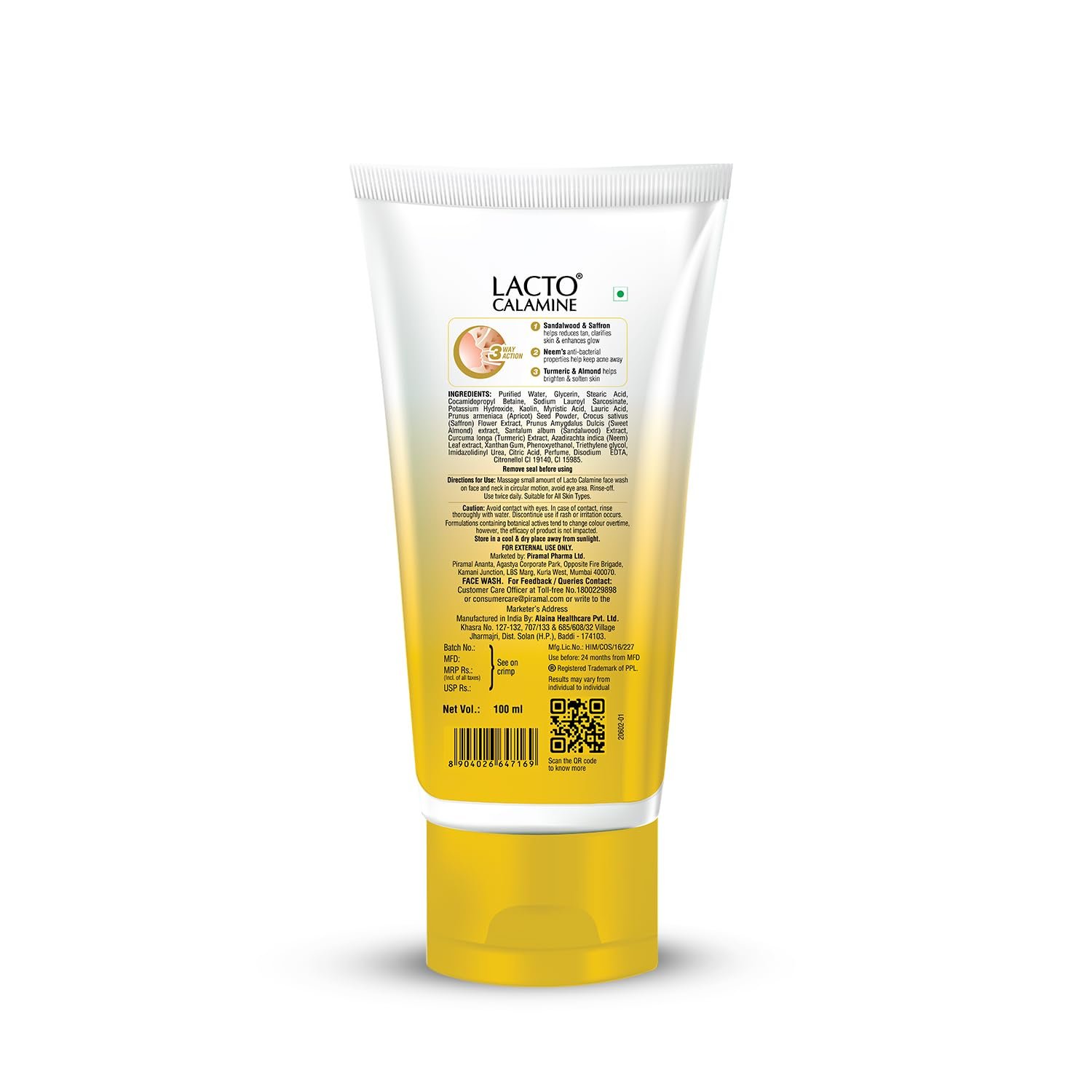 Lacto Calamine Ubtan Face Wash for Glowing Skin | Natural Face Wash with Sandalwood, Saffron, Neem, Almond & Turmeric | Exfoliating Facewash reduces Tan | Sulphate, Paraben Free |100 ml Pack thumbnail