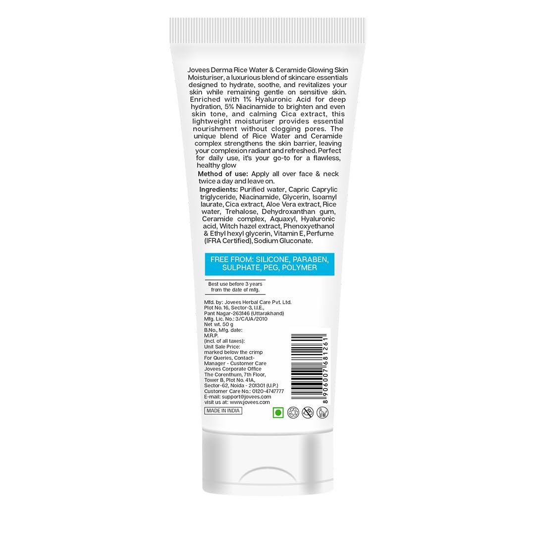 Jovees Derma Ceramides Moisturizer with Hyaluronic & Rice Water for Intense Moisturizing and Brightens Skin | With Niacinamide & Cica Extract | Barrier Repair Cream | For All Skin Type 50g thumbnail