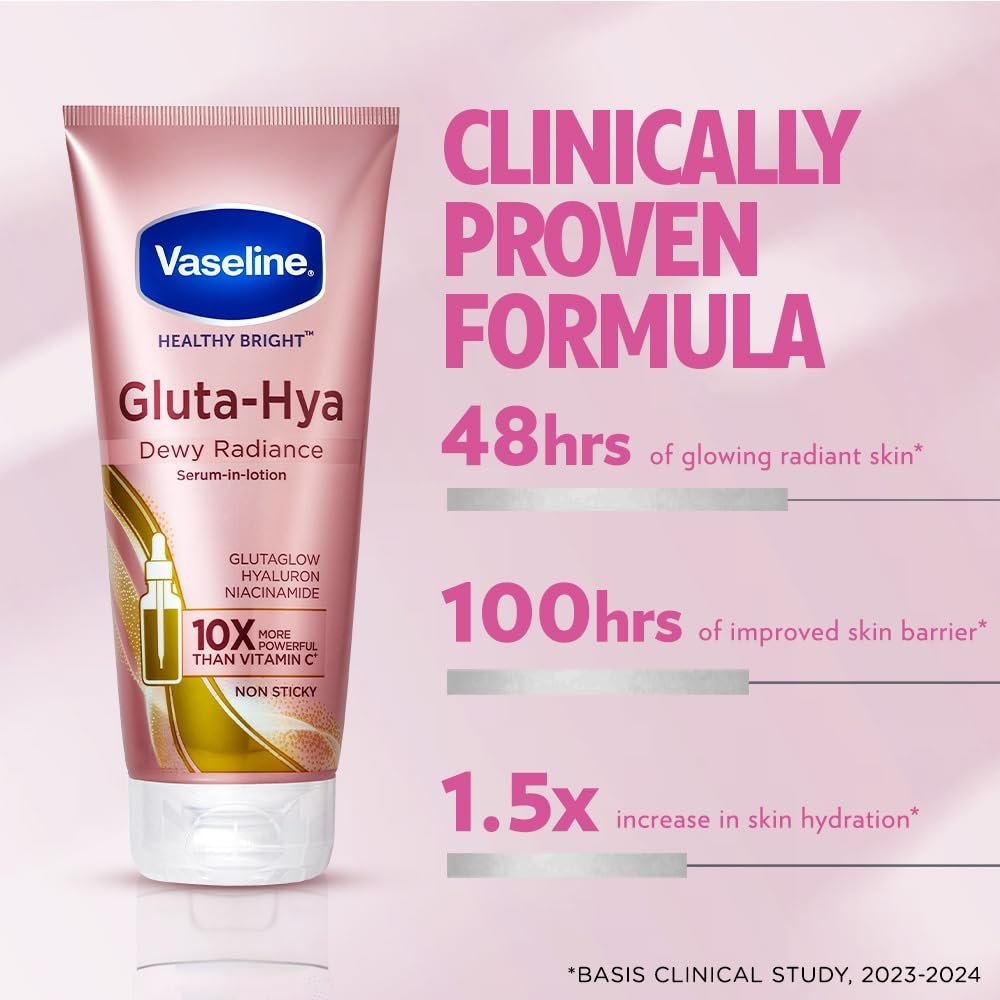 Vaseline Gluta-Hya Dewy Radiance Lotion for Face & Body | Gives Brighter Skin | Glutathione & Niacinamide Infused Moisturizer, 200ml thumbnail