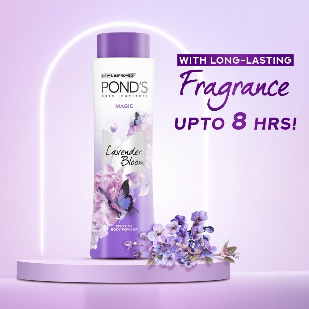 POND'S Magic Floral Perfumed Powder With Glow-boosting Vitamin B3 For Women| Crafted With Superfine Minerals For Smooth Texture| Refreshing Long-Lasting Fragrance of Lavendars| 300g thumbnail