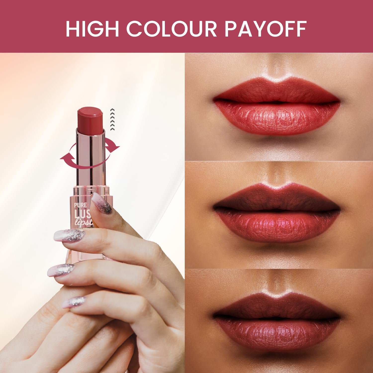 Swiss Beauty Pure Lustre Lipstick | High Shine Finish | Smooth Glide | With Olive Oil & Vitamin E | Hydrating | Shade- Twisted Caramel, 3.8gm thumbnail