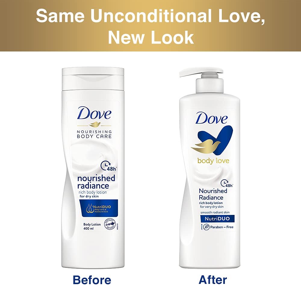 Dove Body Love Nourished Radiance Body Lotion For Very Dry Skin 48hrs Moisturisation Paraben Free with Plant Based moisturiser Soft Radiant Skin 400ml thumbnail