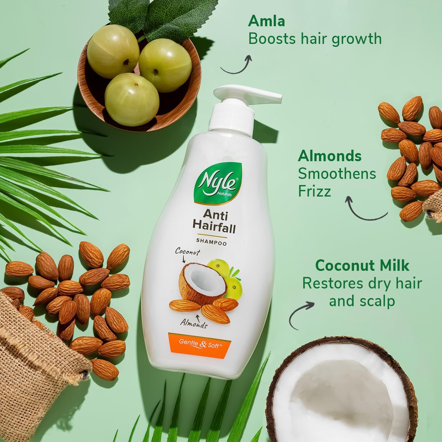 Nyle Naturals Strong & Healthy Anti Hairfall 2 In1 Shampoo With Active Conditioner, With Almonds And Green Gram Sprouts, 400ml thumbnail