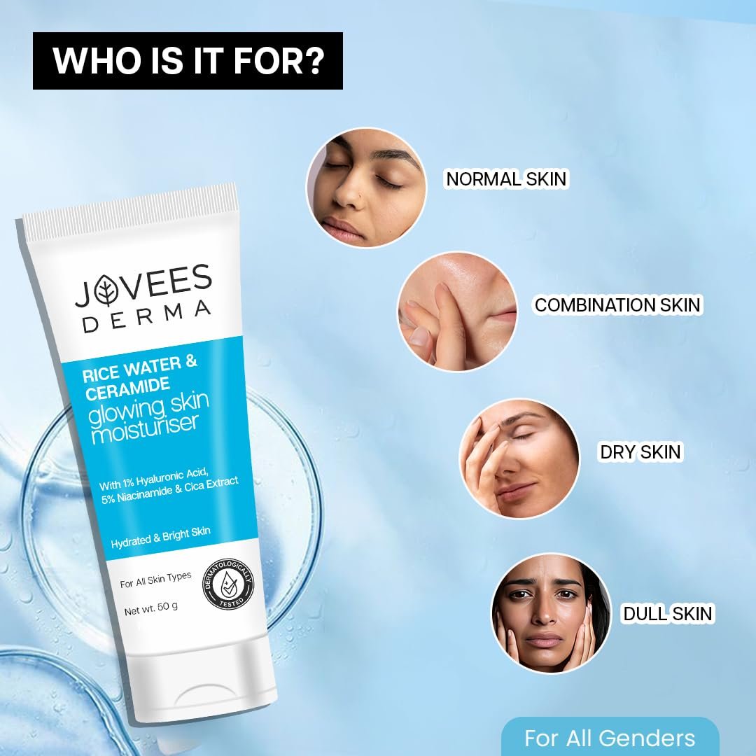 Jovees Derma Ceramides Moisturizer with Hyaluronic & Rice Water for Intense Moisturizing and Brightens Skin | With Niacinamide & Cica Extract | Barrier Repair Cream | For All Skin Type 50g thumbnail