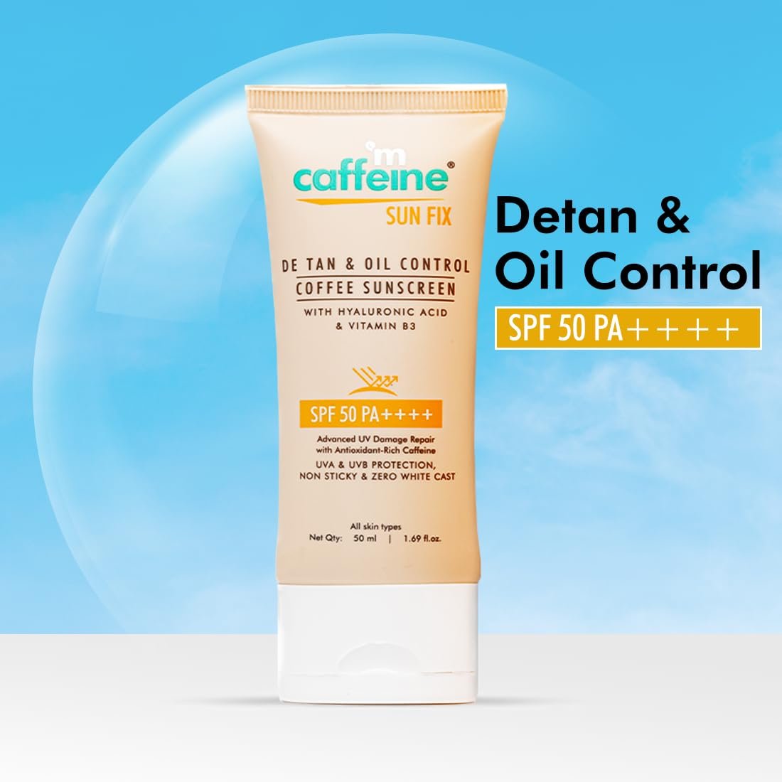 mCaffeine Matte Sunscreen SPF 50 for Men & Women | Lightweight, Water Resistant, Zero White Cast | Sun Protect, Prevents Tan & Repairs UV Damage | All Skin Type - 50ml thumbnail