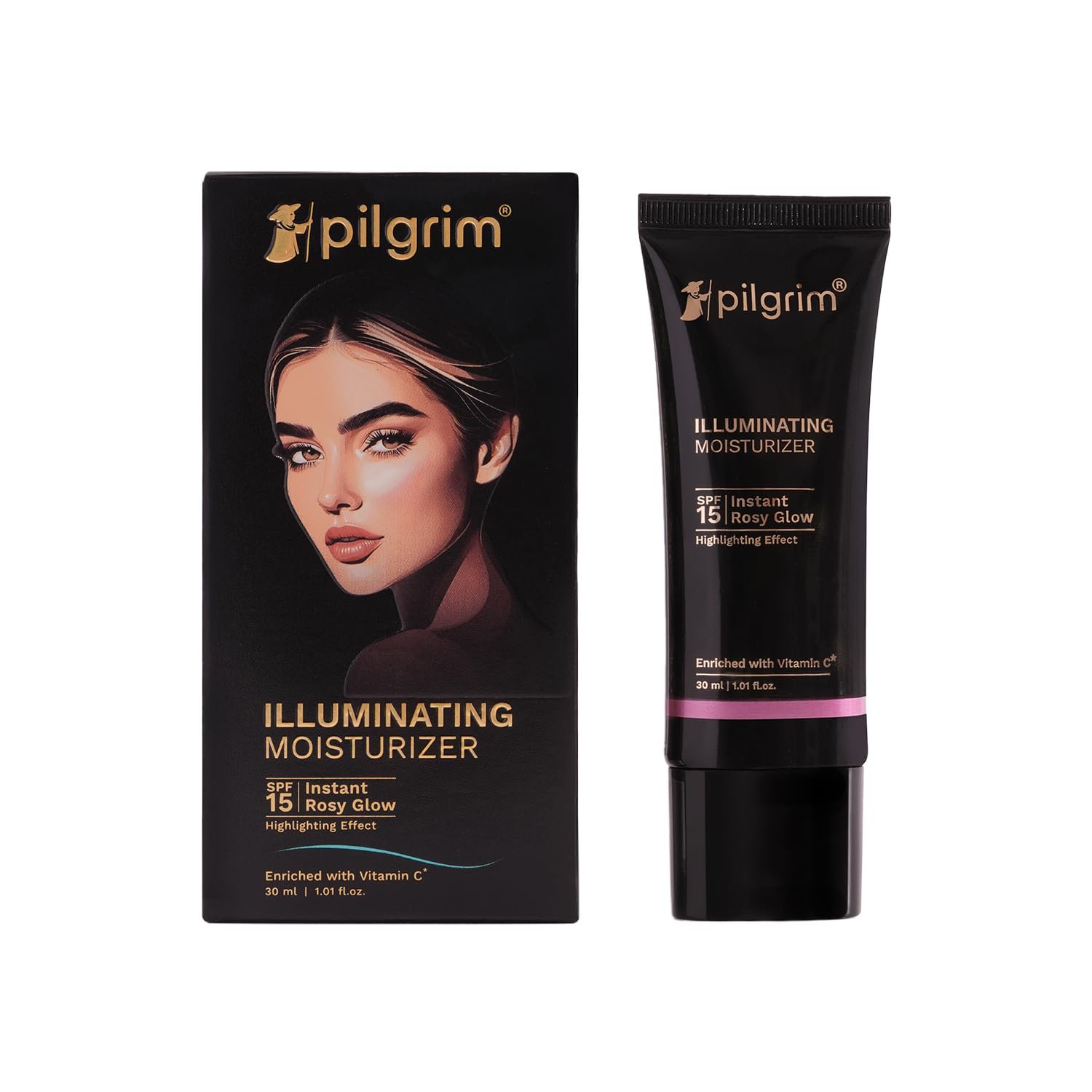 Pilgrim Illuminating Moisturizer Cream For Face | For Instant Rosy Glow & Spf 15 | Non-Greasy Highlighter With Pink Pearl Finish | Enriched With Australian Kakadu Plum | All Skin Types 30Ml thumbnail