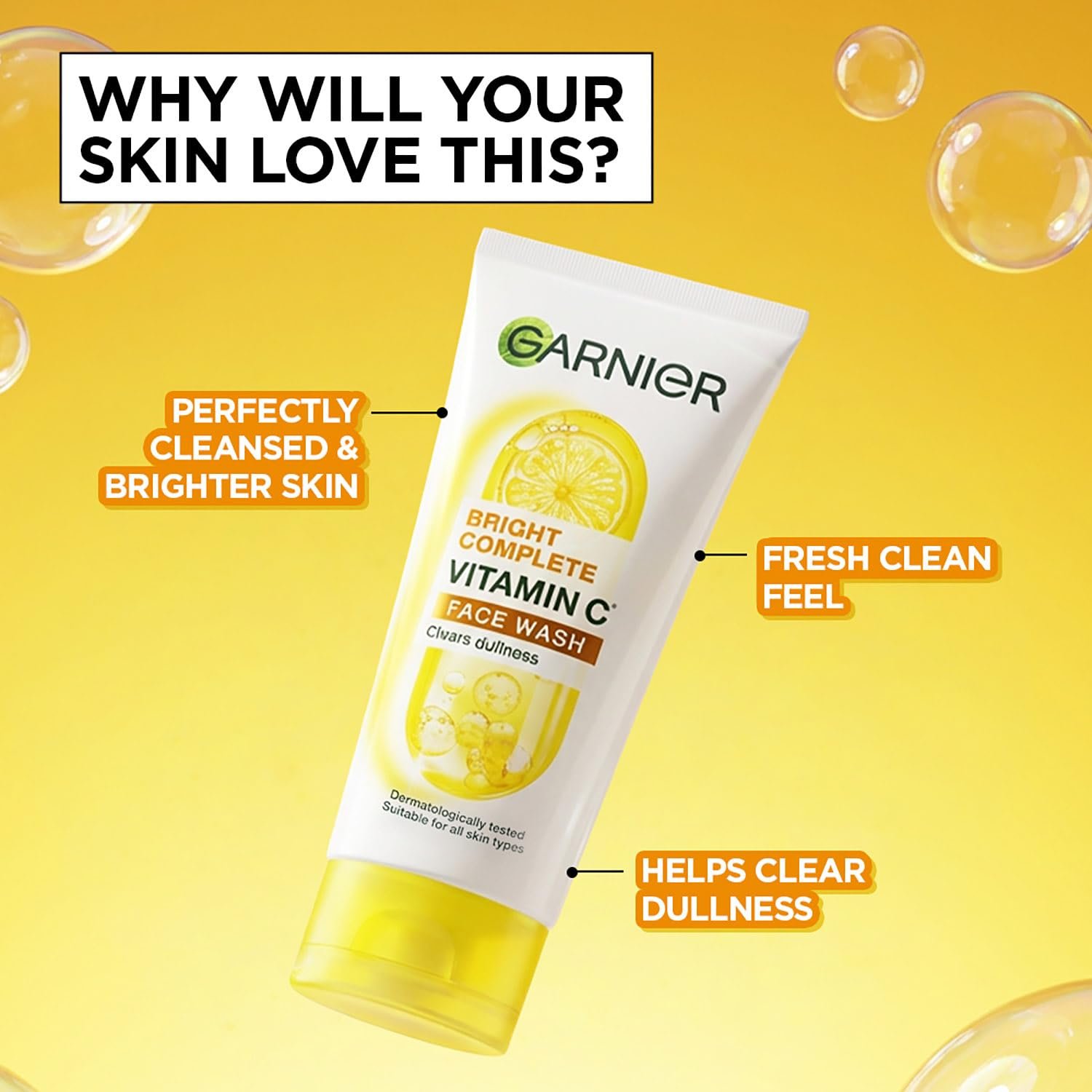 Garnier Bright Complete Vitamin C Face Wash for Brightness & Glow, 160g Vitamin C facewash for women and men | For Brightening and Glowing skin thumbnail