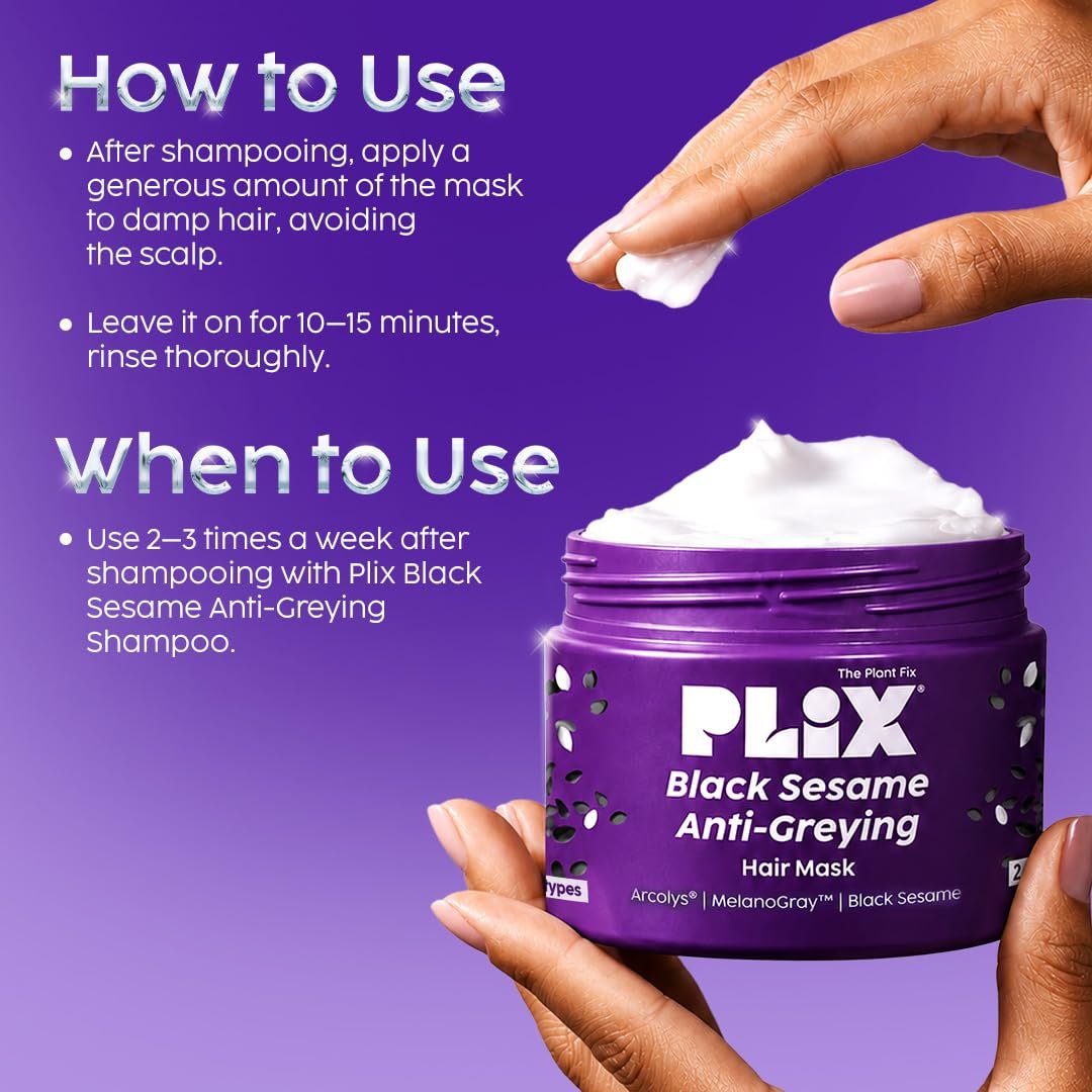 PLIX The Plant Fix Black Sesame Anti-Greying Hair Mask | Deep Nourishing Hair Mask for Grey Hair Care | Helps Condition, Soften & Improve Hair Manageability | Healthy-Looking Hair thumbnail