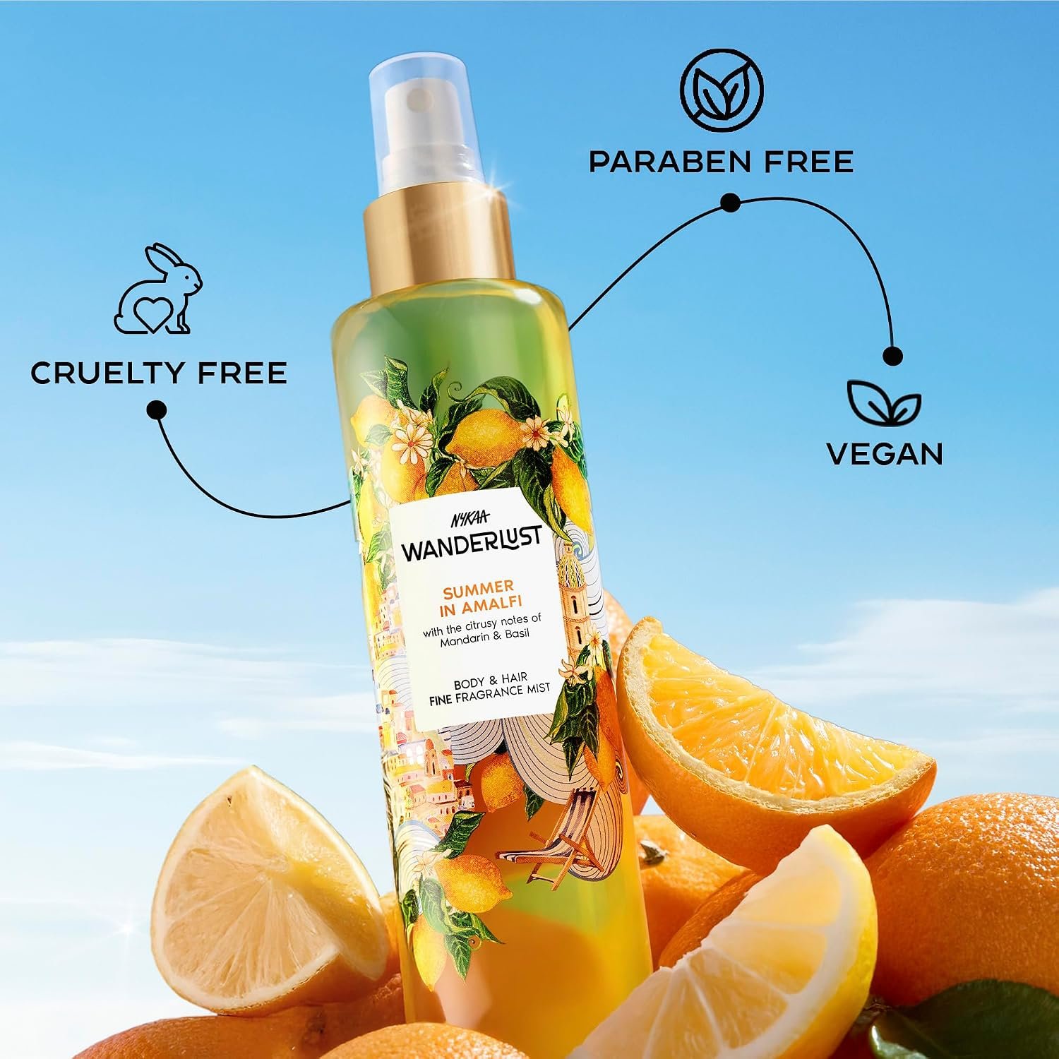 Nykaa Wanderlust Summer in Amalfi Fresh Citrus Perfume Body & Hair Mist, Notes of Mandarin & Basil, 8 Hrs Long-Lasting Everyday Fragrance, 200 ml thumbnail