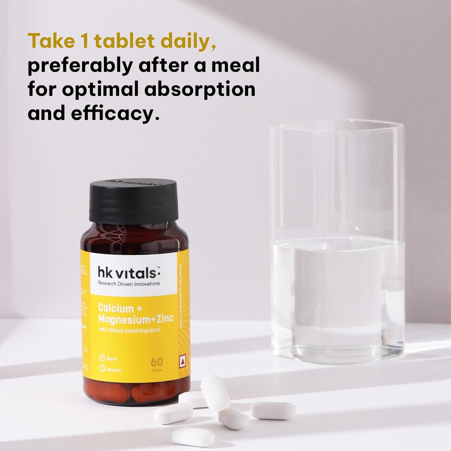 hk vitals Calcium Magnesium & Zinc, 60 Tablets With Vitamin D3 | Supports Bone & Joint Health thumbnail