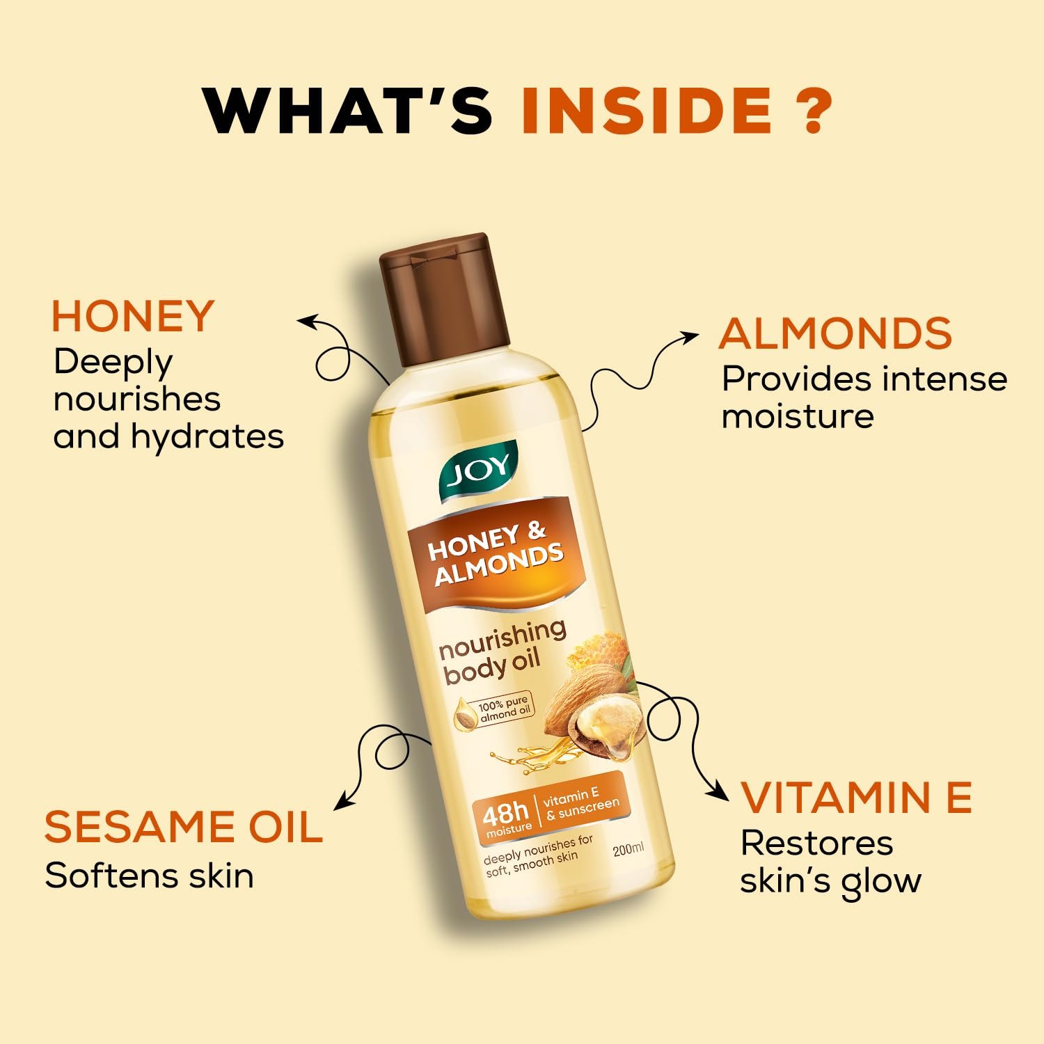 Joy Honey & Almonds Body Oil – After-Bath Daily-Use Badam Massage Oil with Vitamin E & Sunscreen | Full-Body Relaxation, Dry-Skin & Moisture | 200 ml thumbnail