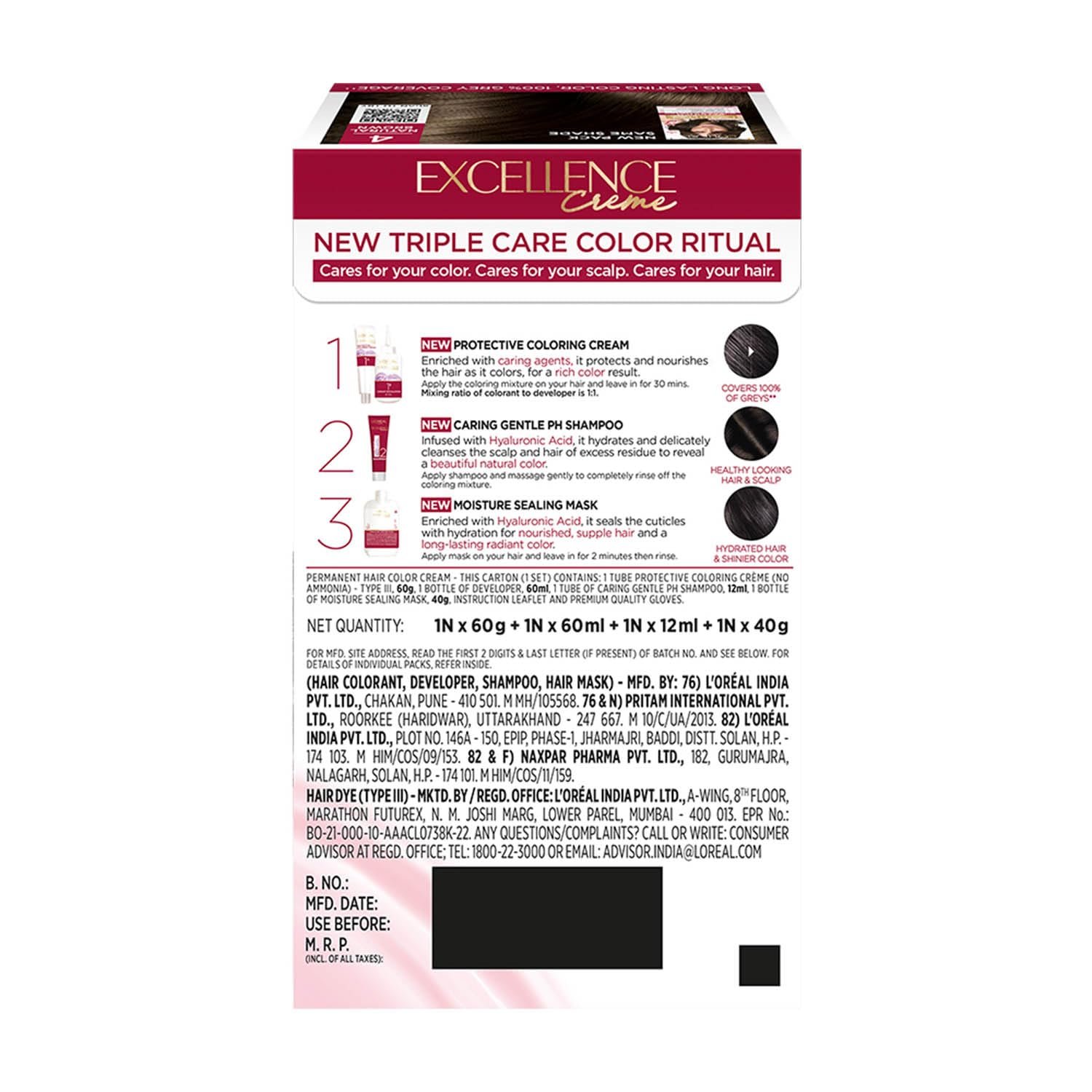 L'Oreal Paris Excellence Creme Hair Color, 4 Natural Brown, 72ml+100g thumbnail