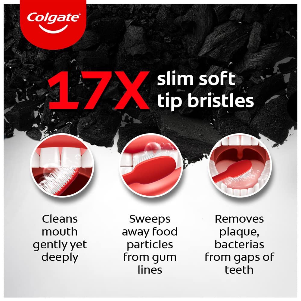 Colgate SlimSoft Charcoal Toothbrush Set of 4 | Soft Bristles | Deep Cleaning thumbnail